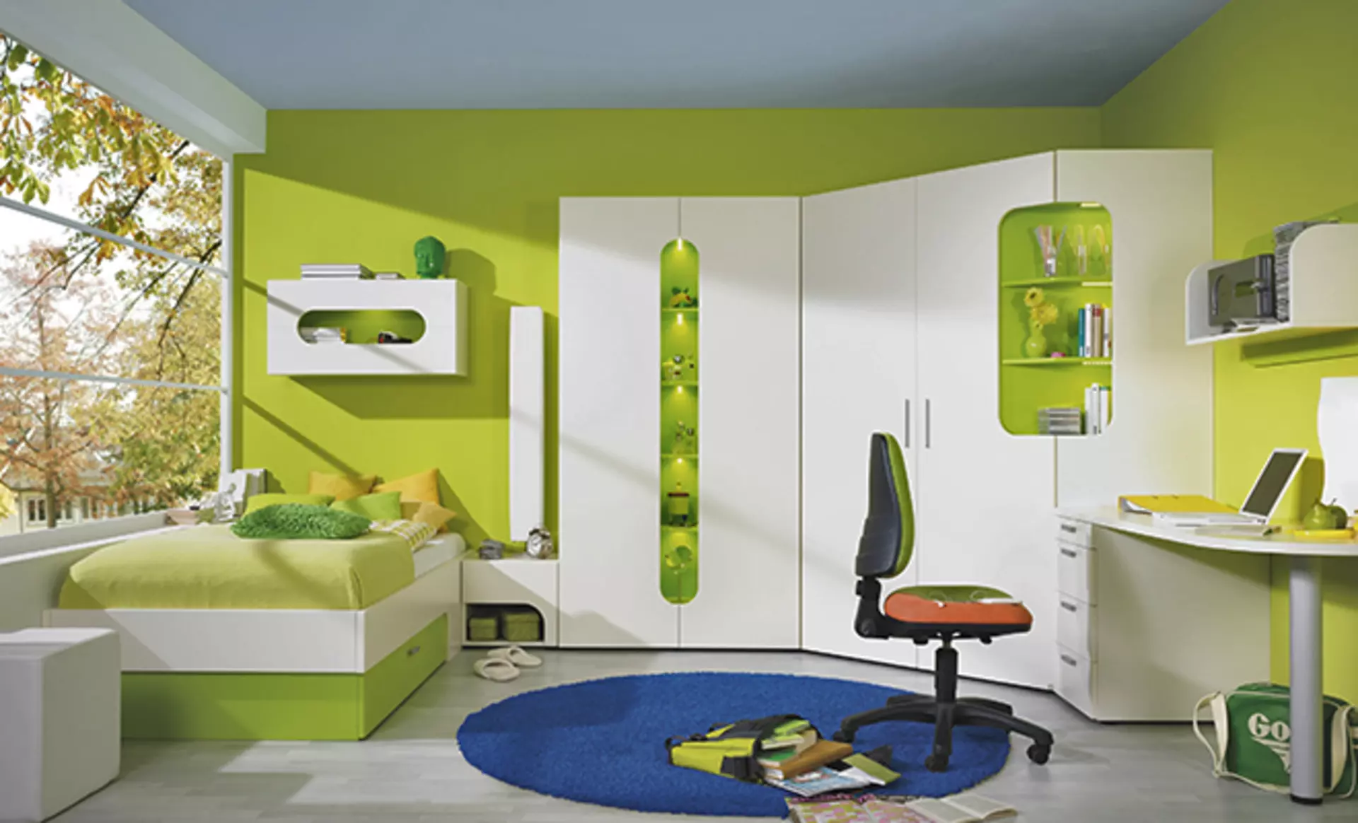 Jugendzimmer in der Farbe Hellgrün von der Marke Möbelfabrik Rudolf