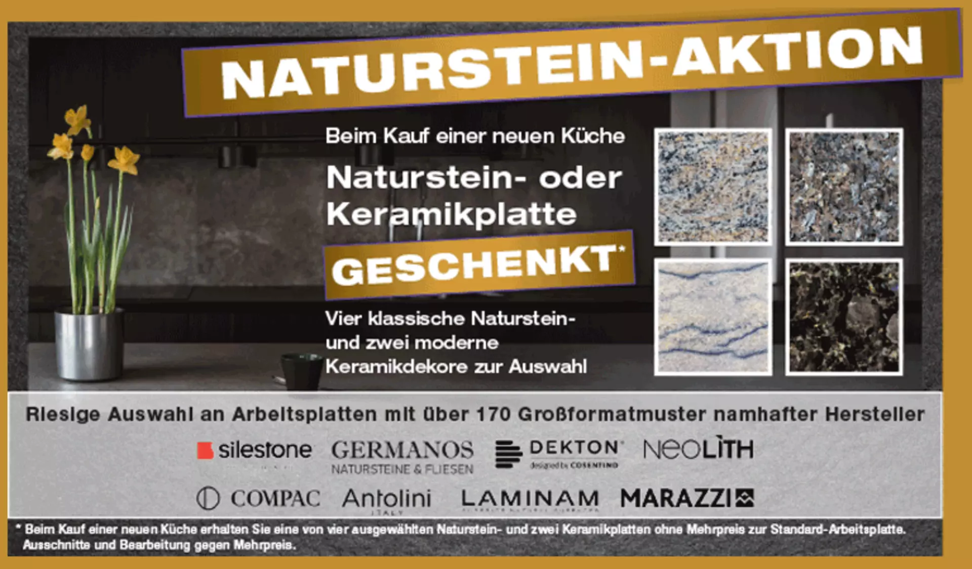 Jetzt Küche bei Möbel Inhofer kaufen und Natursteinplatte oder Keramikplatte asl Geschenk sichern