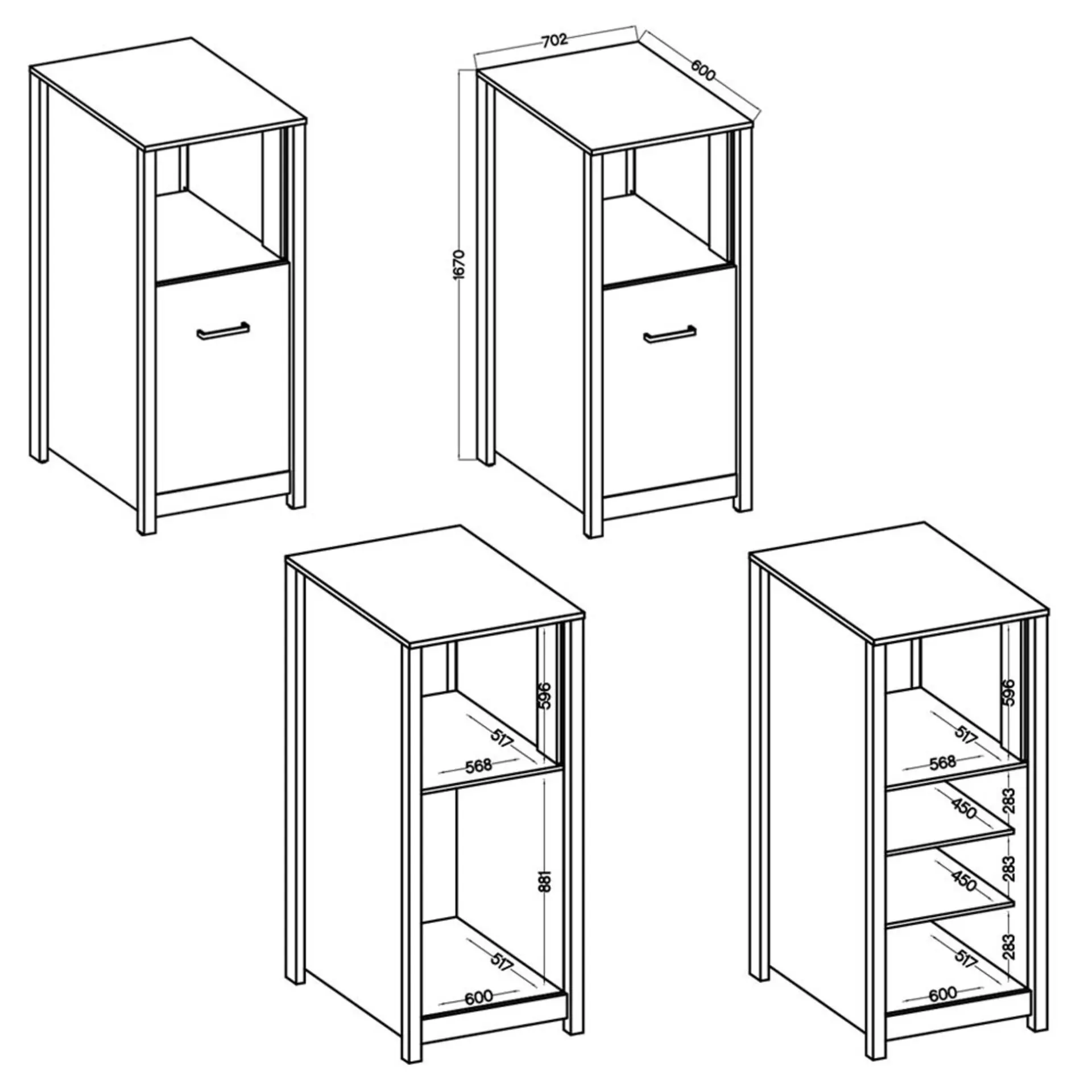 Hochschrank Veneto Inter Link Holzwerkstoff 60 x 167 x 70 cm