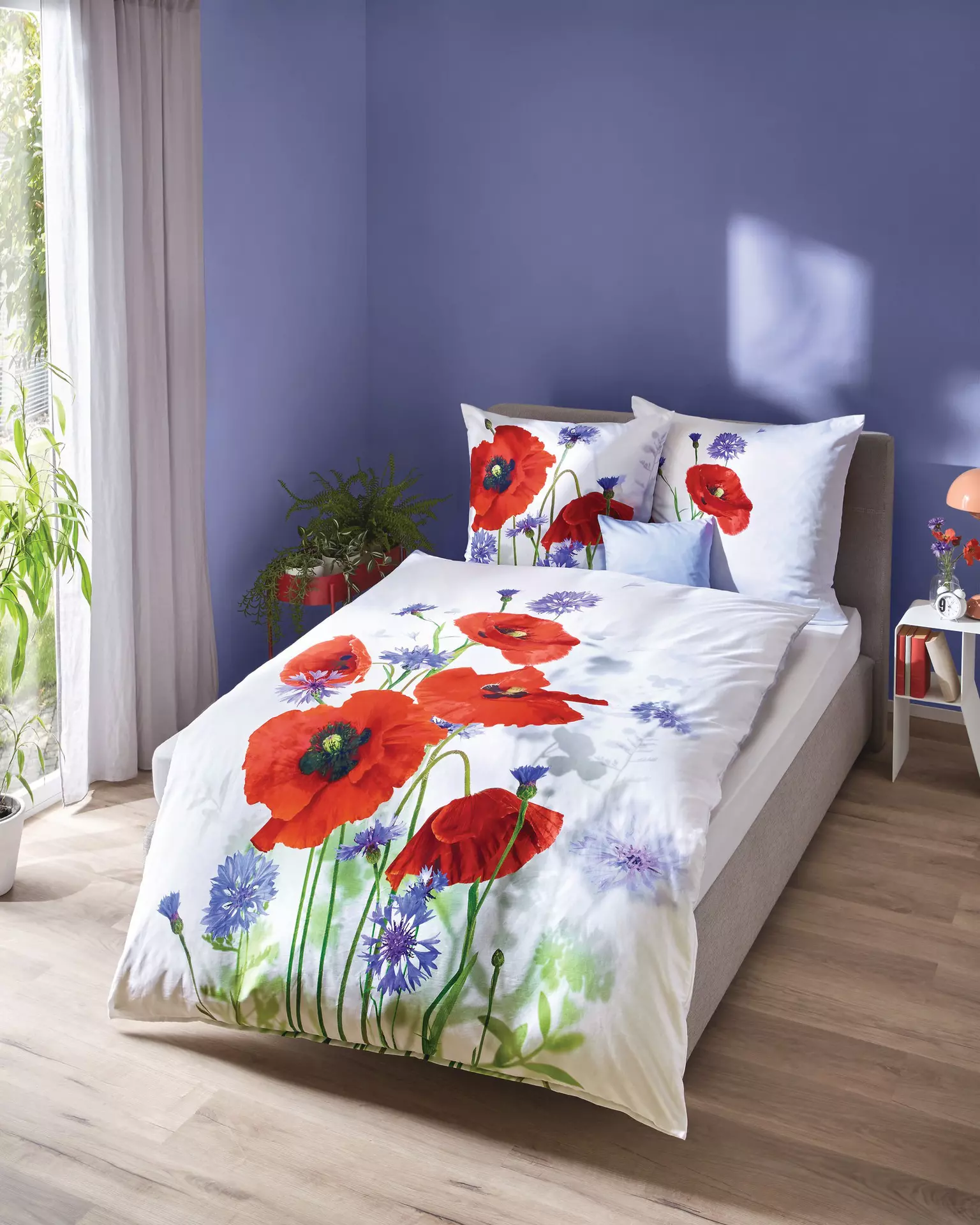 Satin-Bettwäsche Red & Blue - Mohnblume Kaeppel Textil 135 x 200 cm