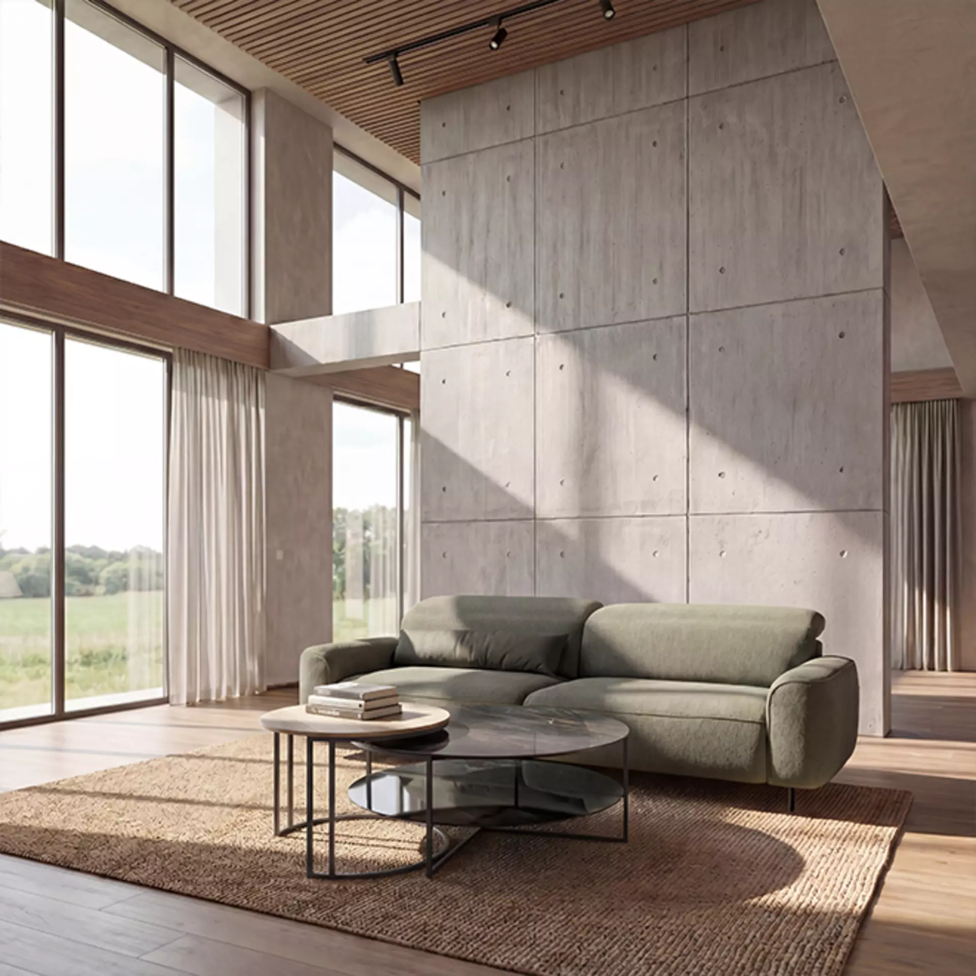 Das Largus 3-Sitzer Sofa Largus von Hülsta in salbeigrünem Stoffbezug