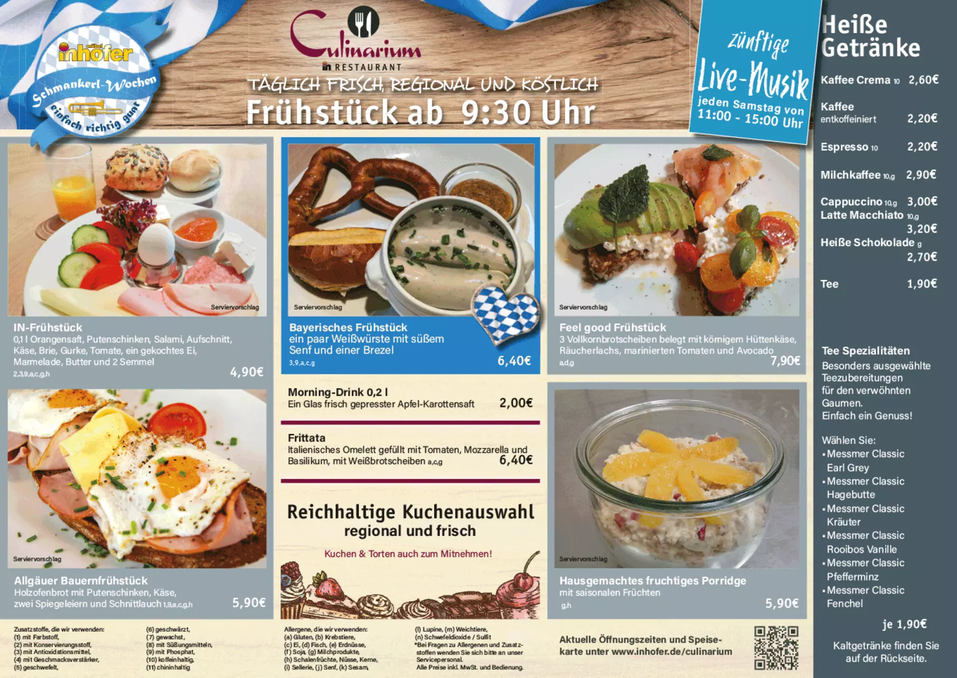 Tageskarte zu den Schmankerlwochen bei Möbel Inhofer