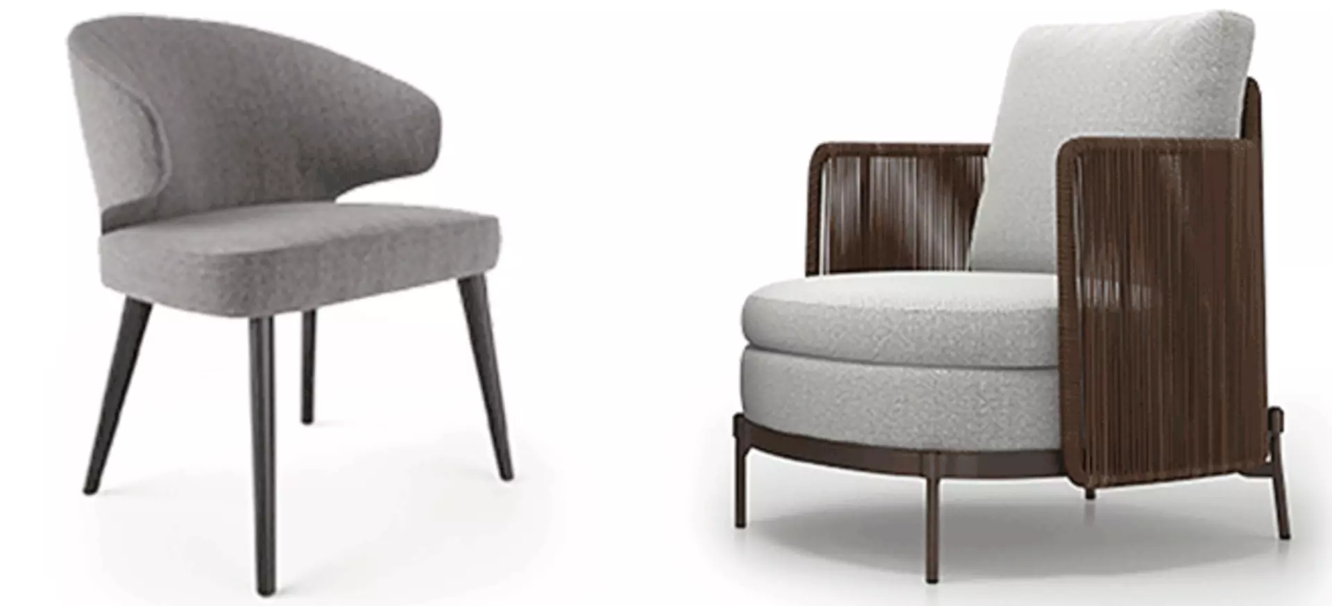 Der Stuhl Aston Lounge und der Sessel Tape von Minotti