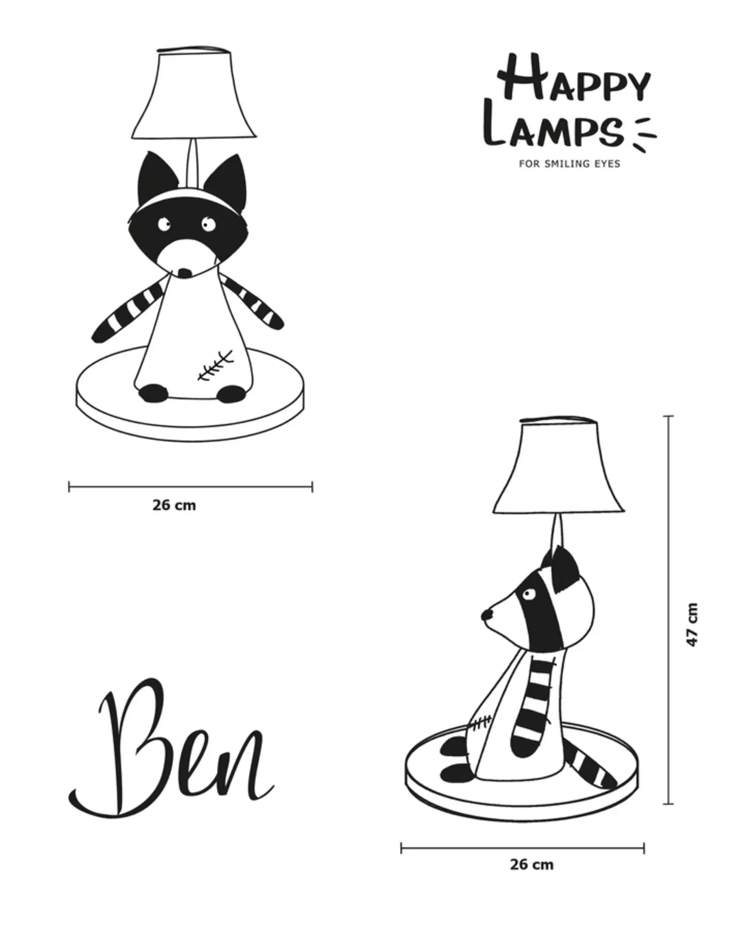Tischleuchte BEN Happy Lamps Textil 26 x 47 x 26 cm