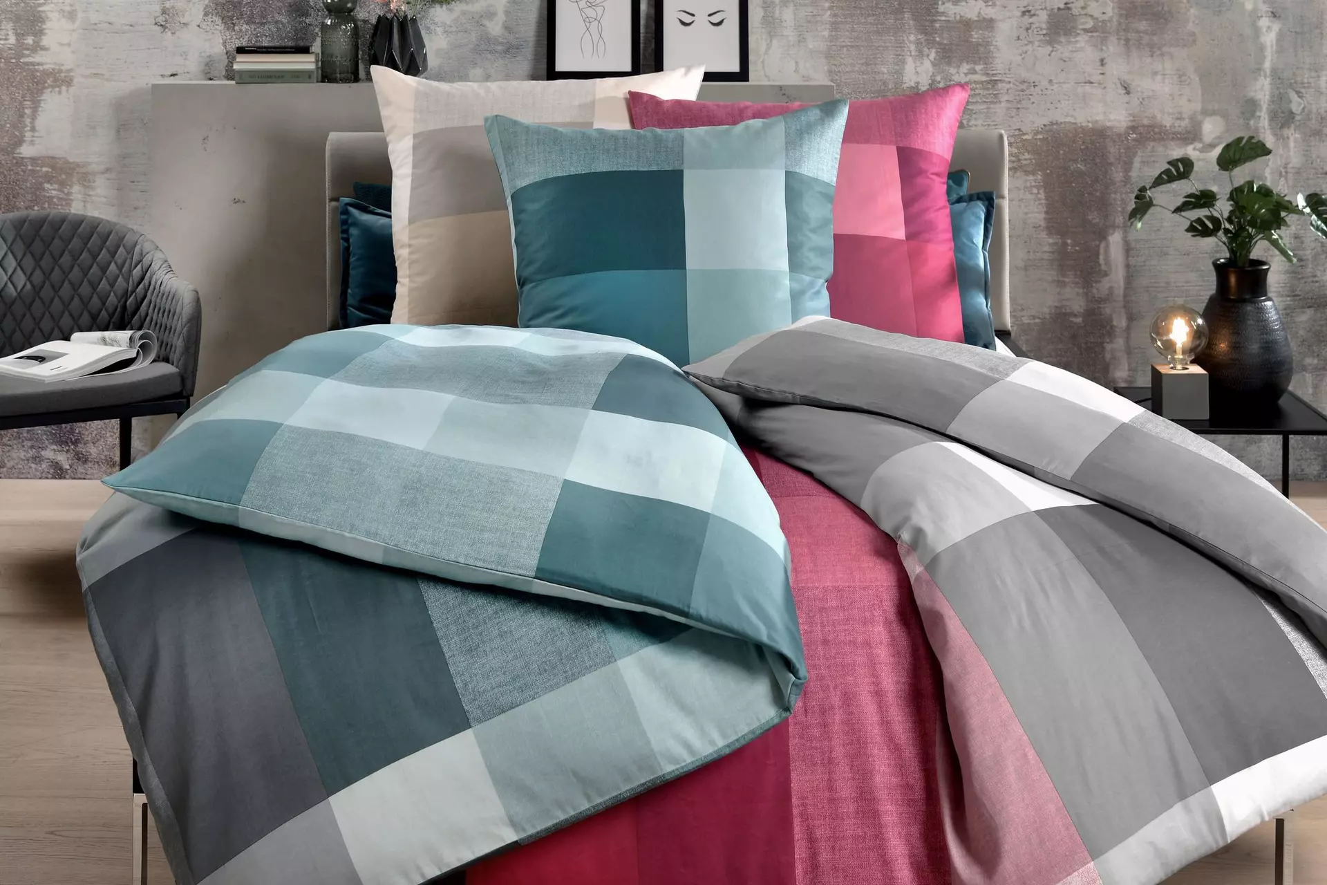 Satin-Bettwäsche Kora Karo Casa Nova Textil 135 x 200 cm