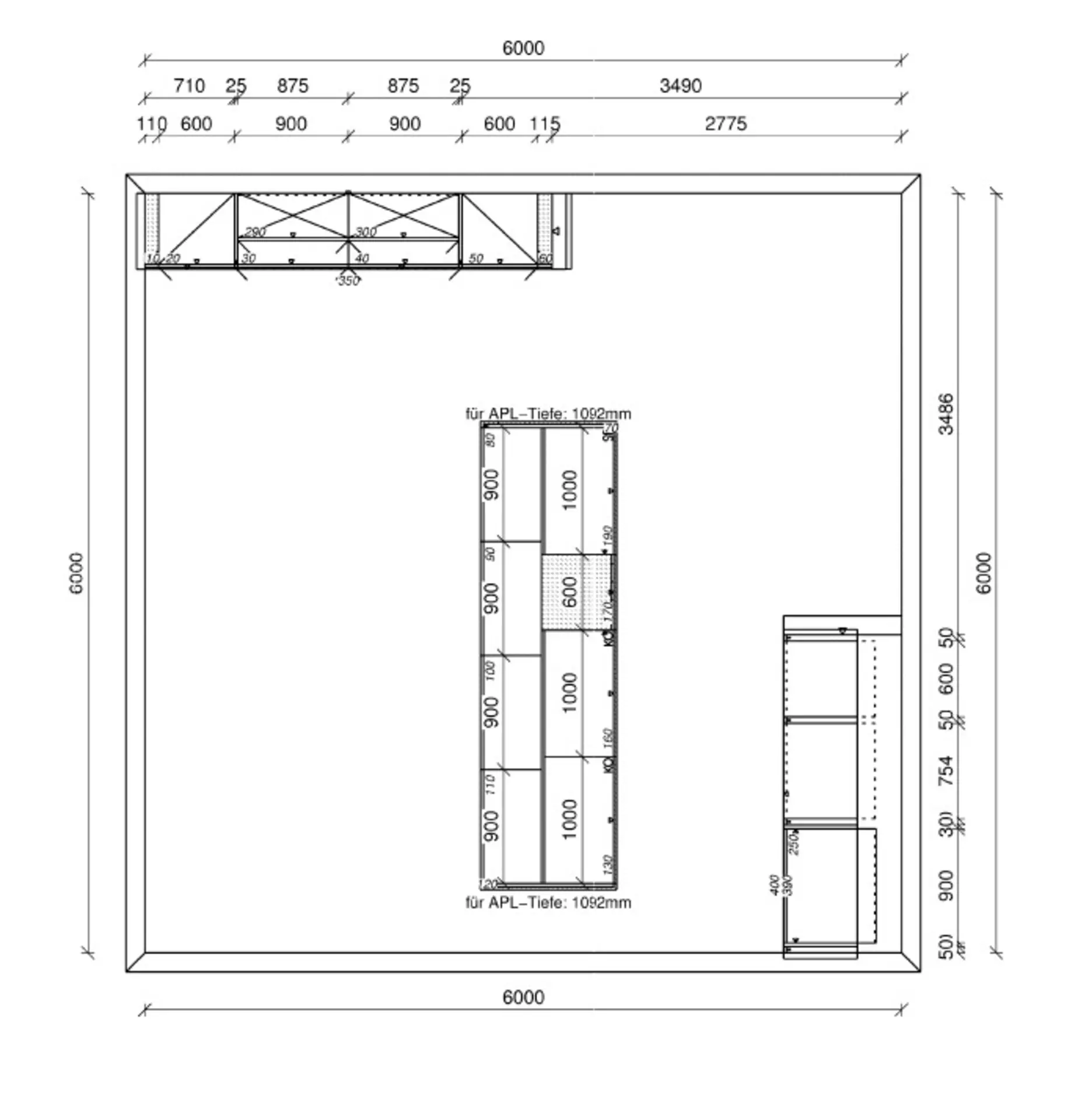 Grundriss zur Küche 7030-GL