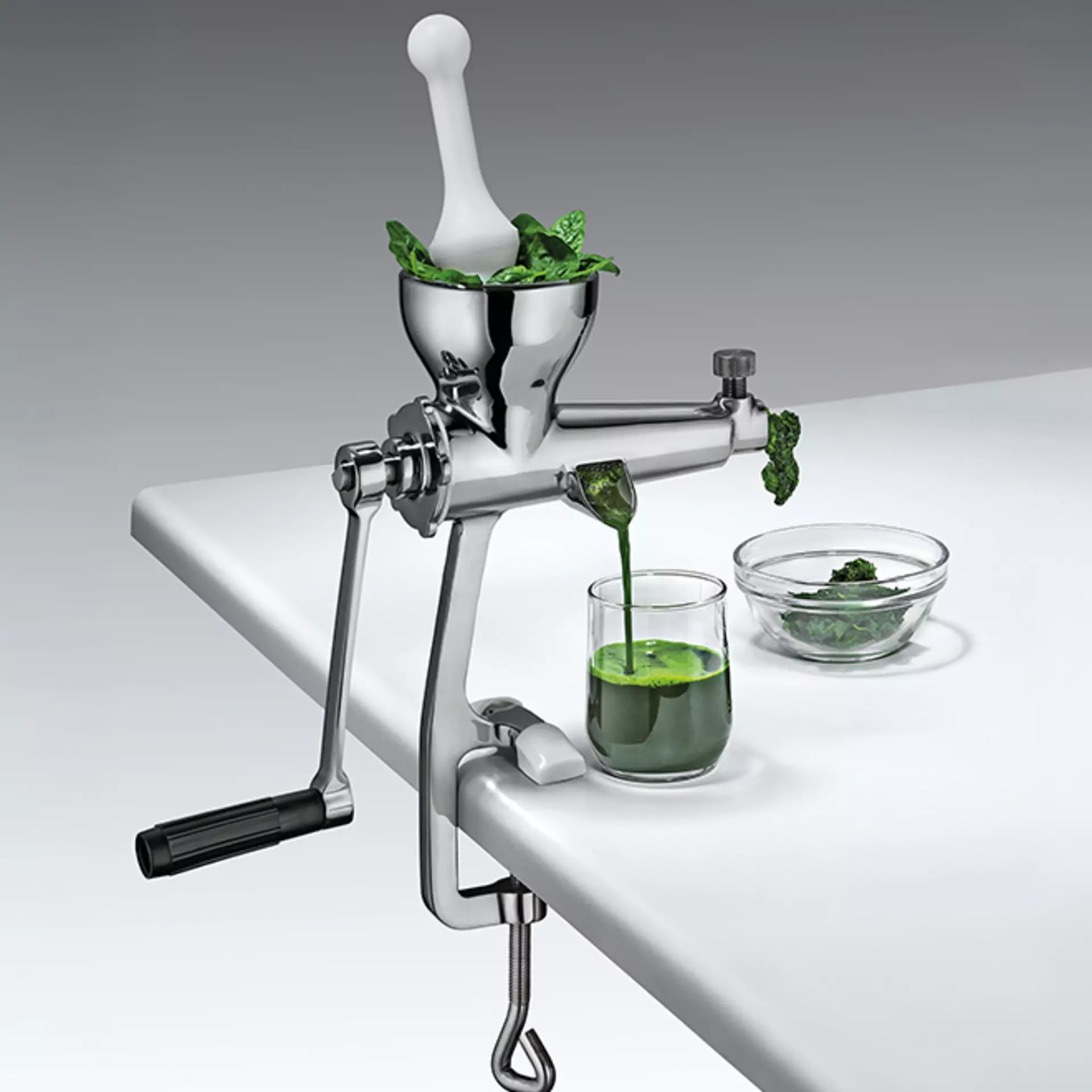 Edelstahl Saftpresse von Küchenprofi mit Kurbel