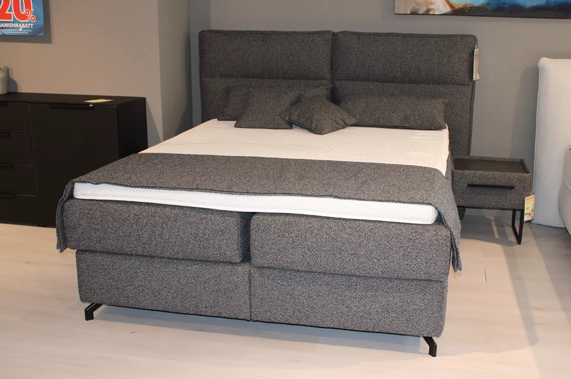 Boxspringbett DELUXE Stoff grau