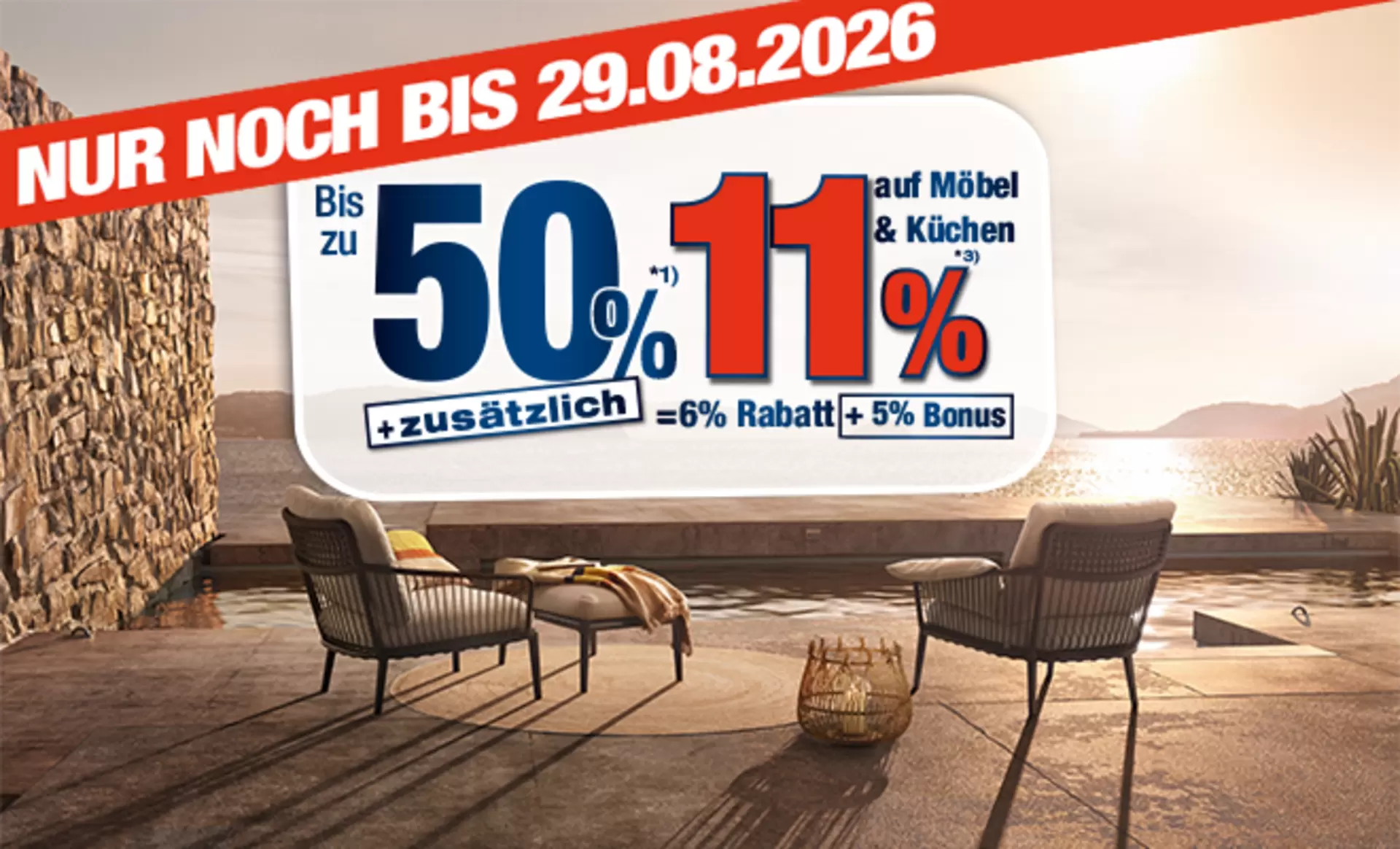 Nur noch bis 29.08.2026 - jetzt 50% + 11% zusätzlich auf Möbel & Küchen sparen!Nur noch bis 29.08.2026 - jetzt 50% + 11% zusätzlich auf Möbel & Küchen sparen!