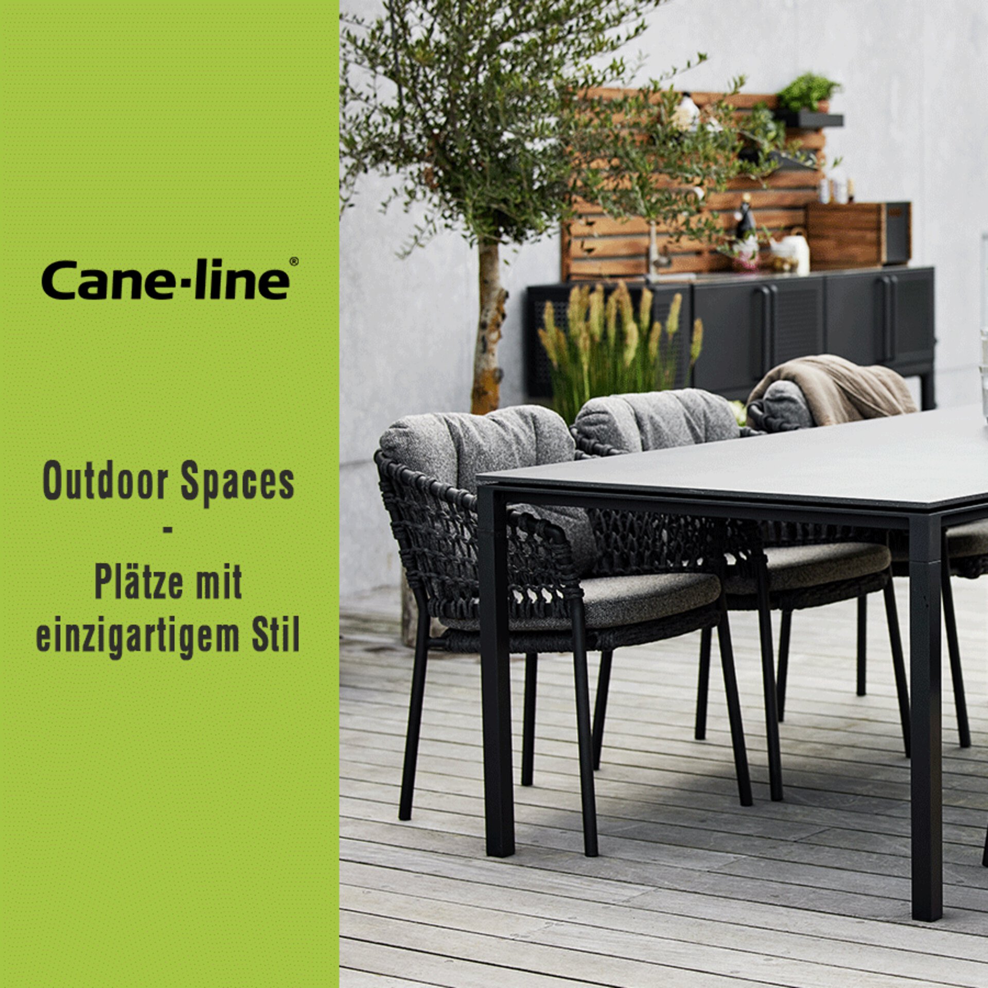 Teaserbild zur Cane-line Aktion "Outdoor-Spaces" - Designer Gartenmöbel zum Angebotspreis