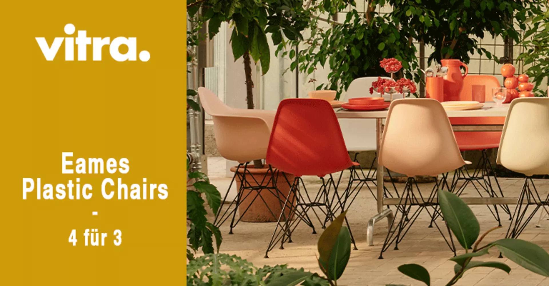 Banner der Vitra Stuhlaktion bei interni by inhofer - Eames Plastic Chair 4 für 3