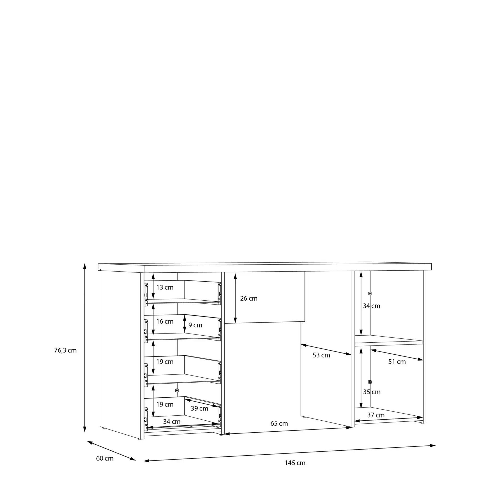 Schreibtisch NET106 Forte Holzwerkstoff 60 x 76 x 145 cm