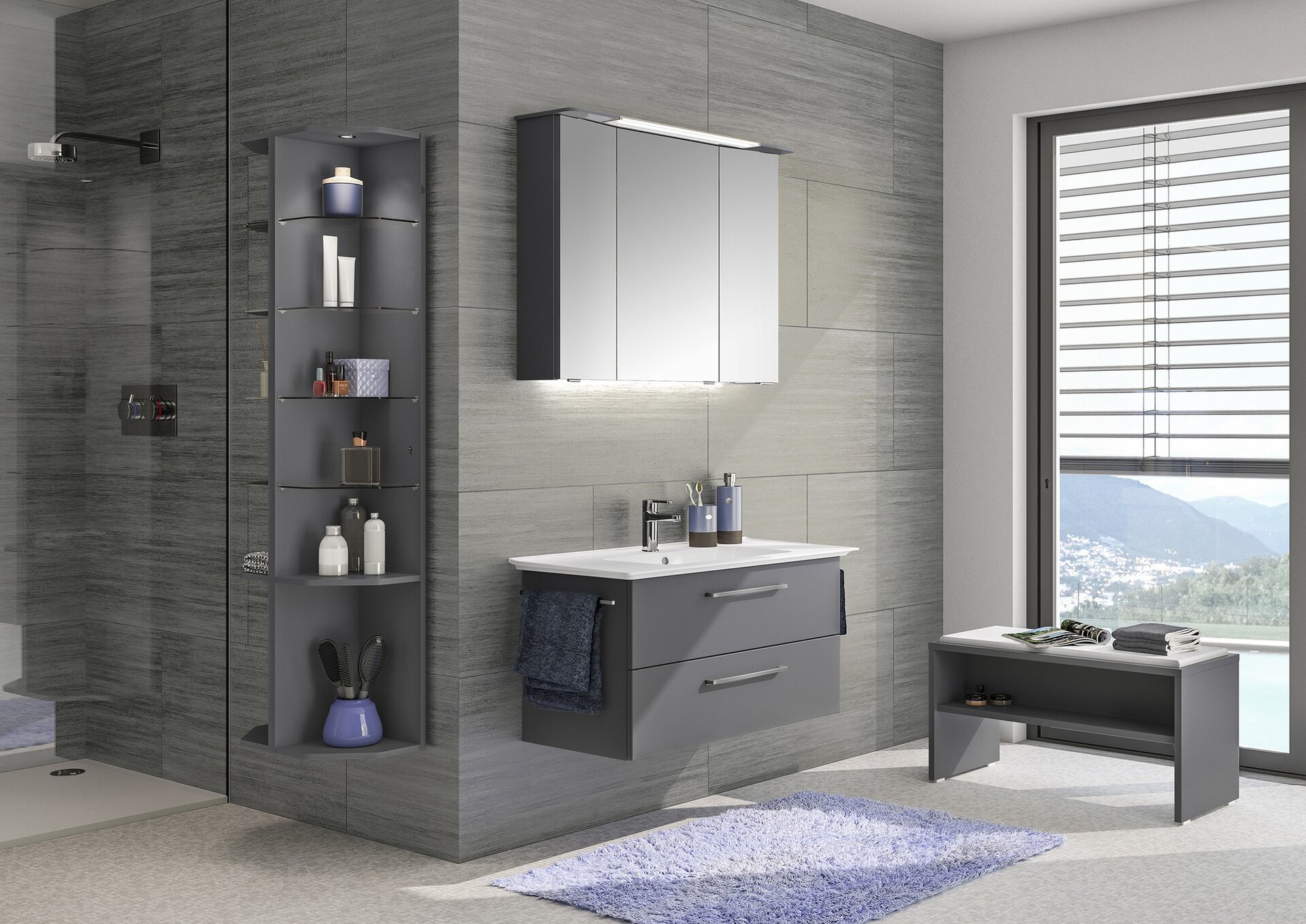 Beispiel für ein Bad in schwarz weiß, mit anthrazit Möbeln