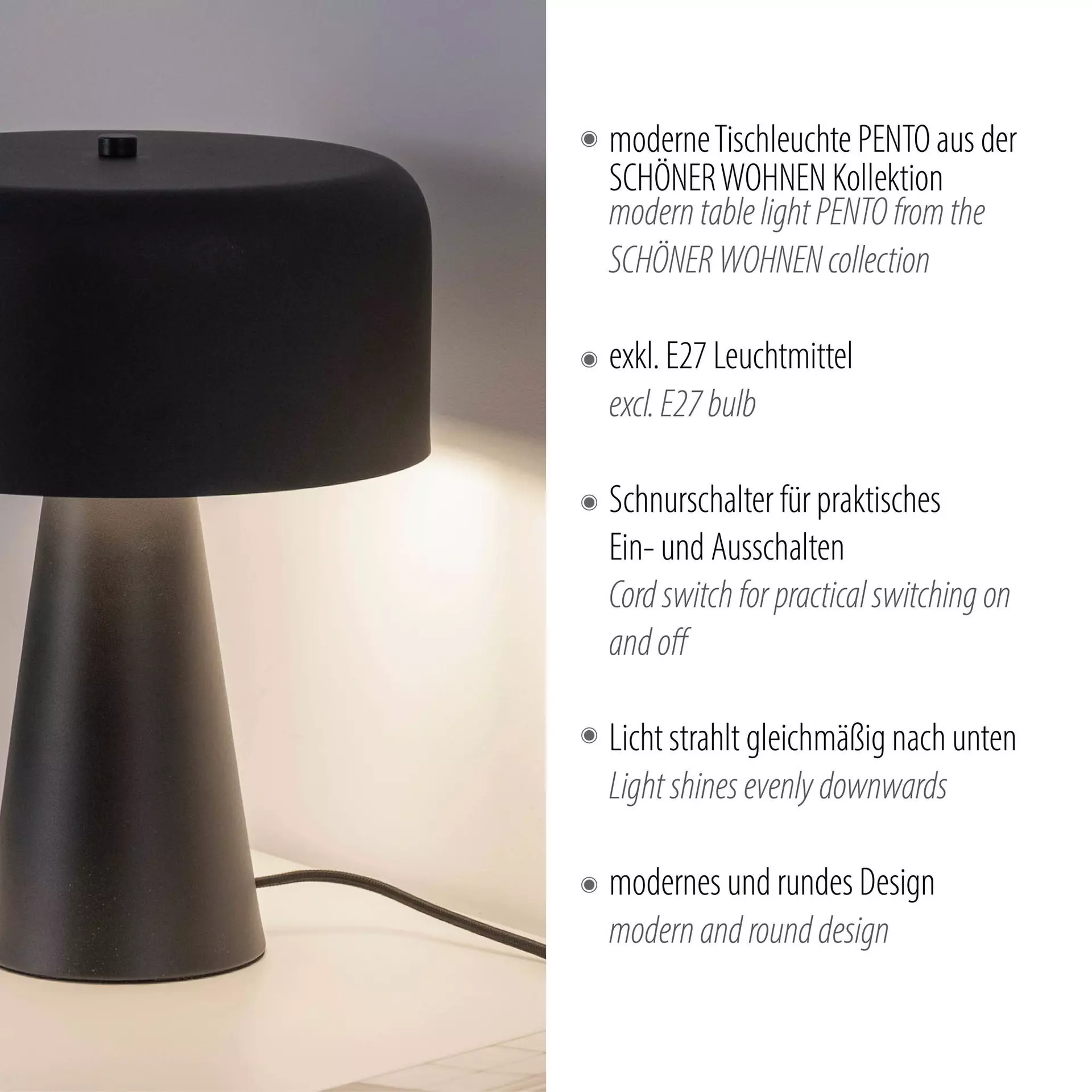 Tischleuchte SW PENTO SCHÖNER WOHNEN-Kollektion Kunststoff 26 x 34 x 26 cm