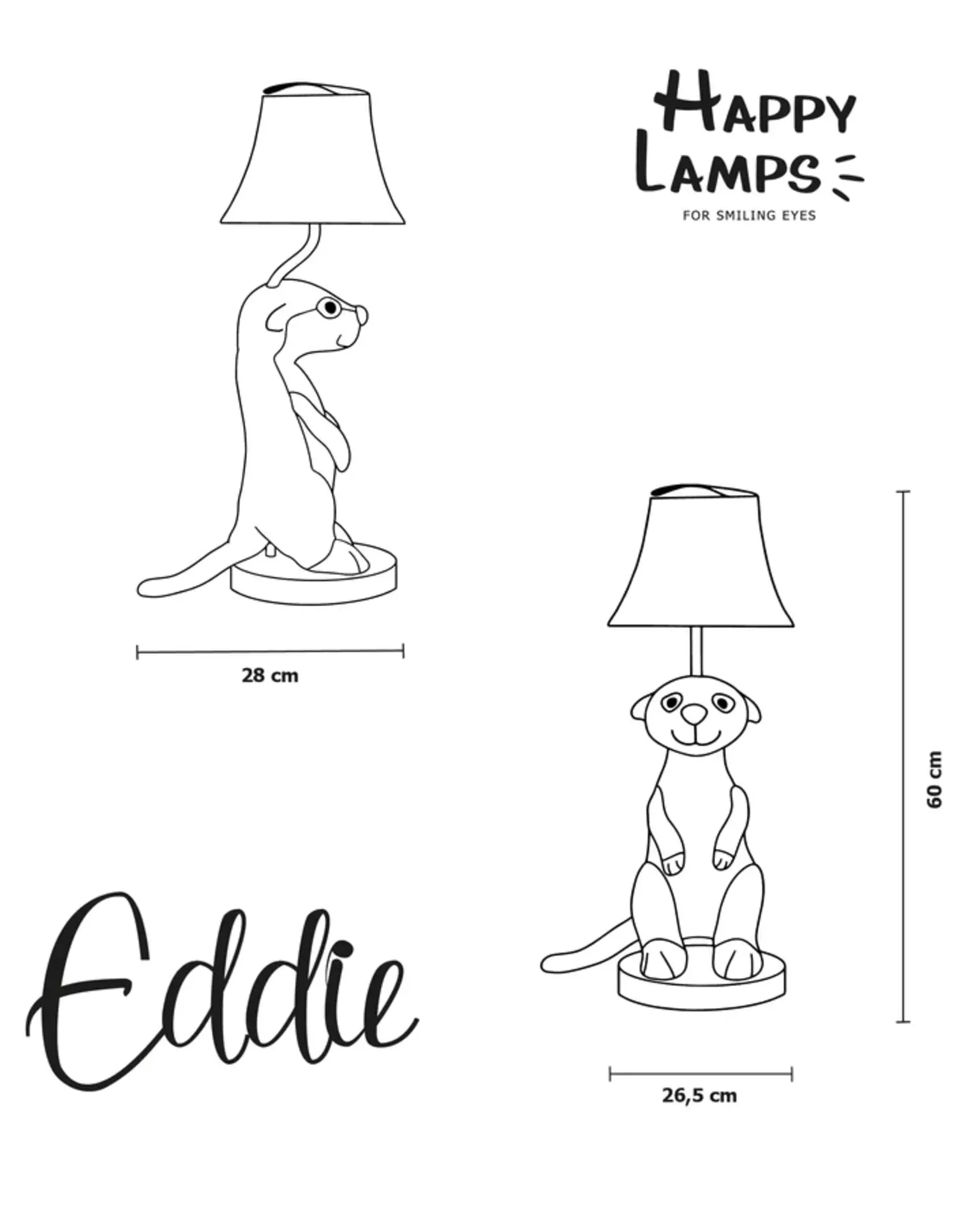 Tischleuchte EDDIE Happy Lamps Textil 28 x 60 x 26 cm