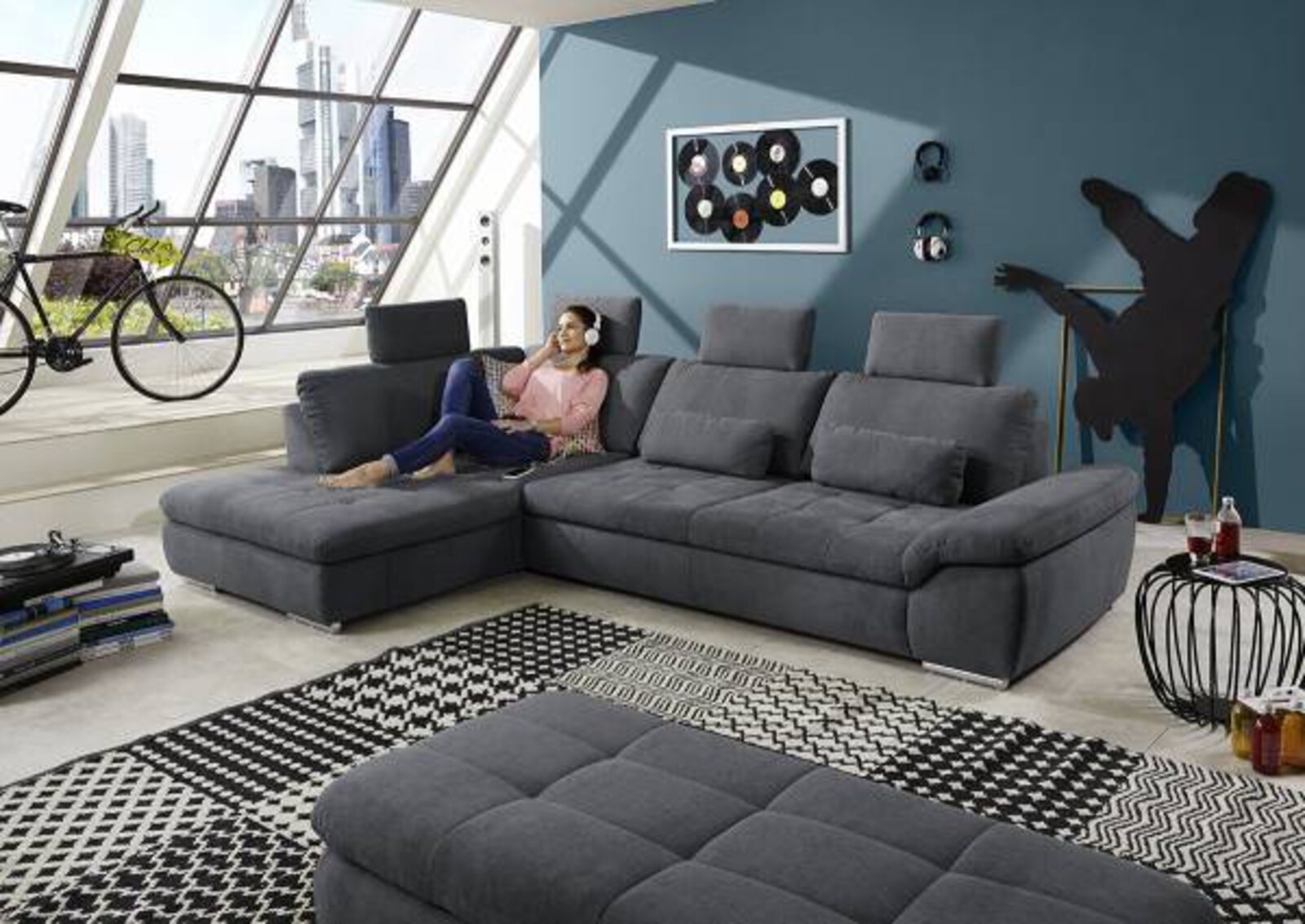 Ecksofa Systempolster Textil Nemo Grau ca. 197 cm x 81 cm x 306 cm