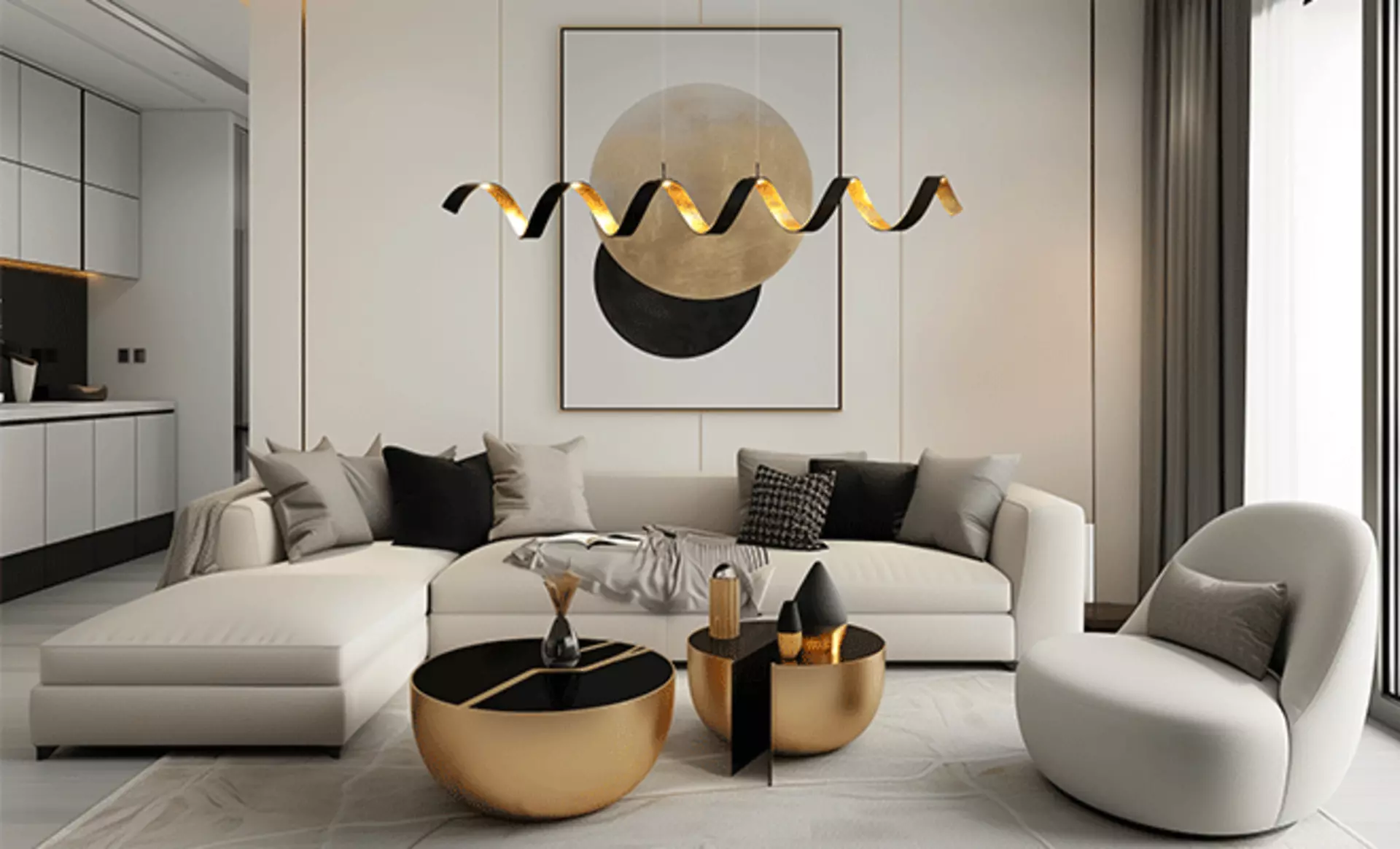 Schwarz goldene spiral Hängeleuchte