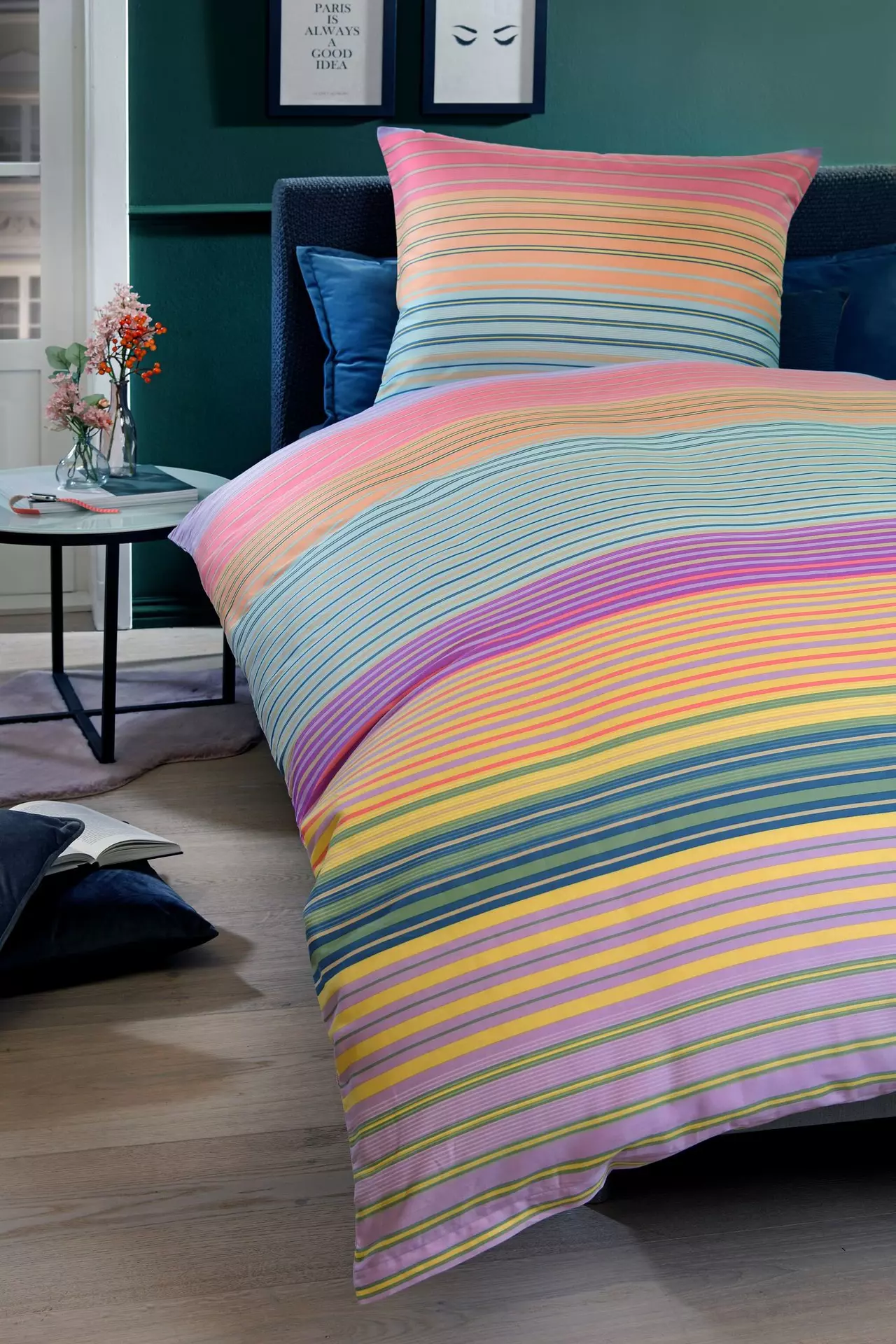 Satin-Bettwäsche Liva Pastell Querstreifen Casa Nova Textil 135 x 200 cm
