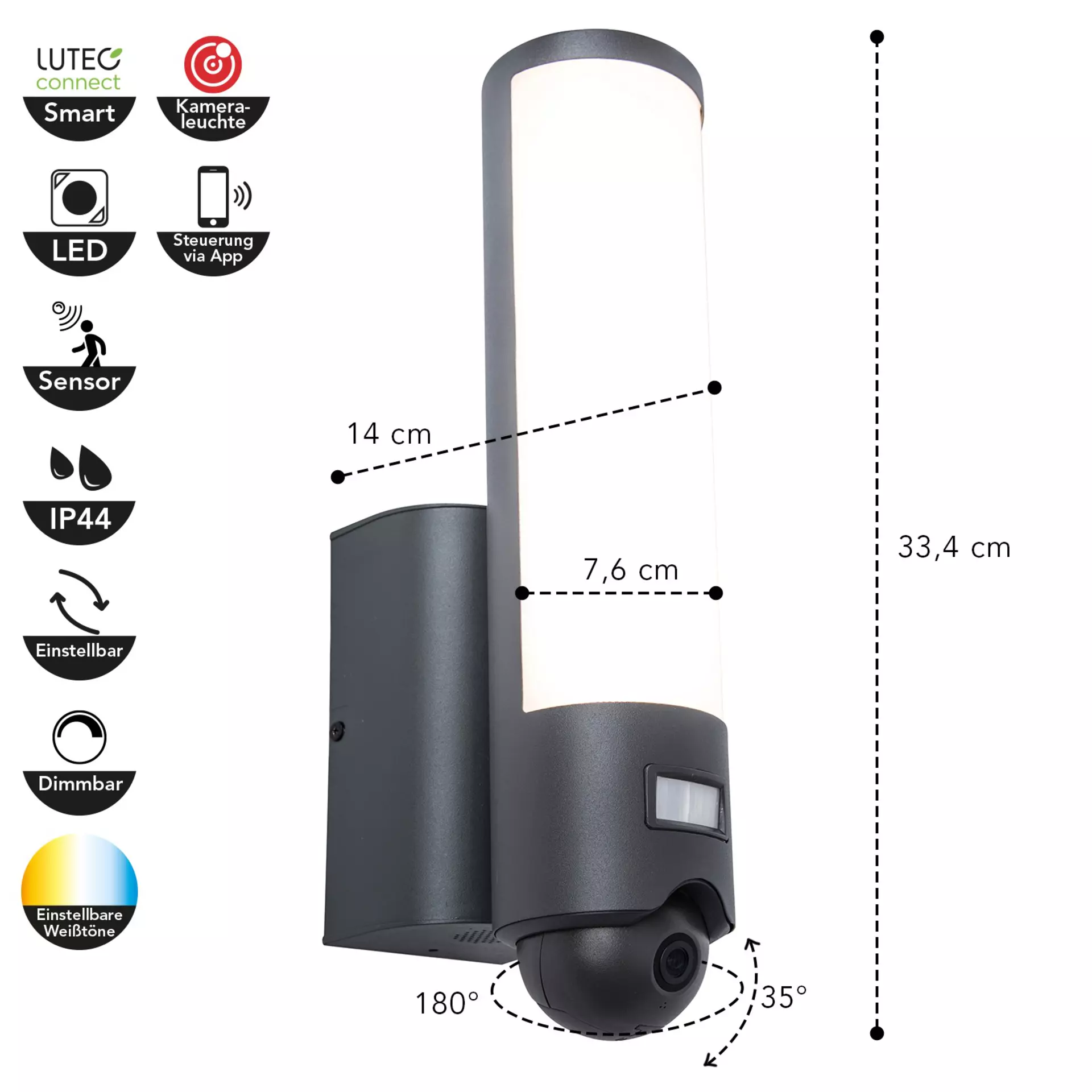 Wand-Aussenleuchte ELARA Eco-Light Metall 7 x 33 x 14 cm