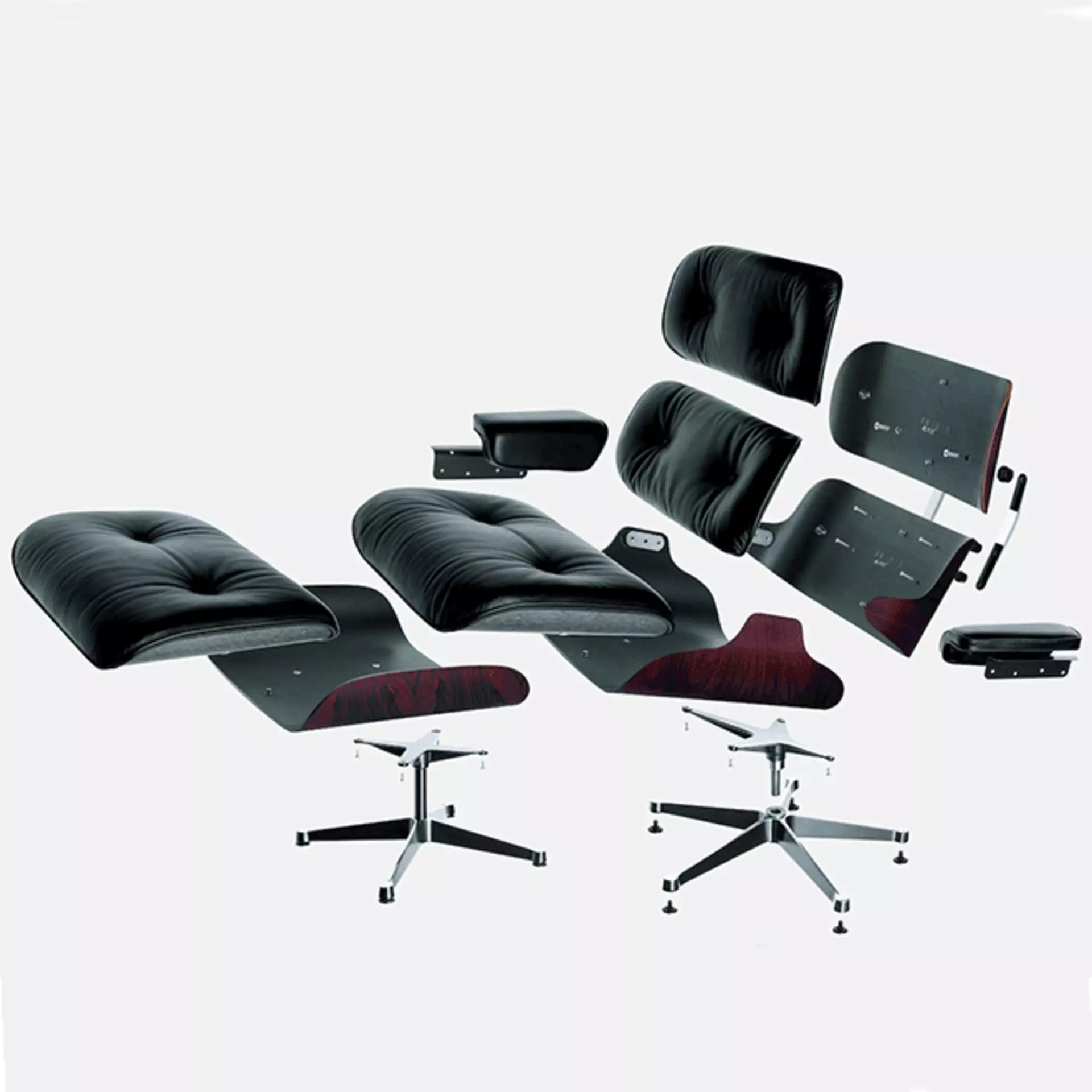 Explosionszeichnung des Eames Lounge Chair mit Ottoman