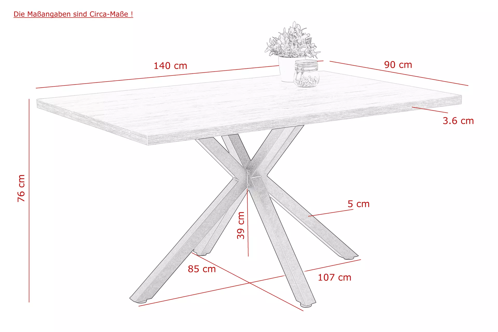 Esstisch CLEO Dinett Metall 90 x 76 x 140 cm