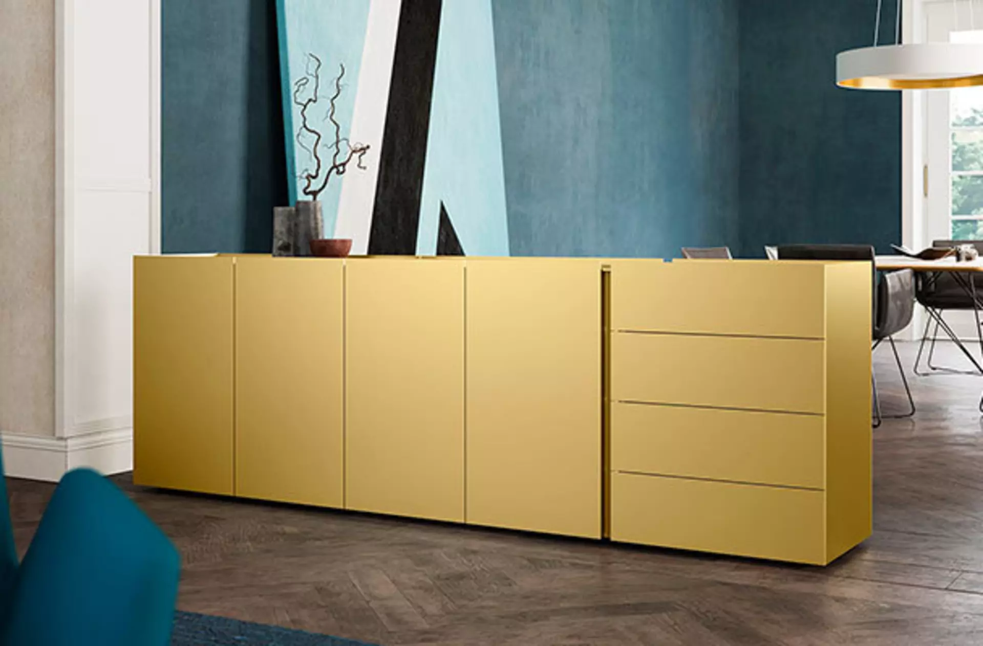 Design-Sideboard in dezentem Gelb