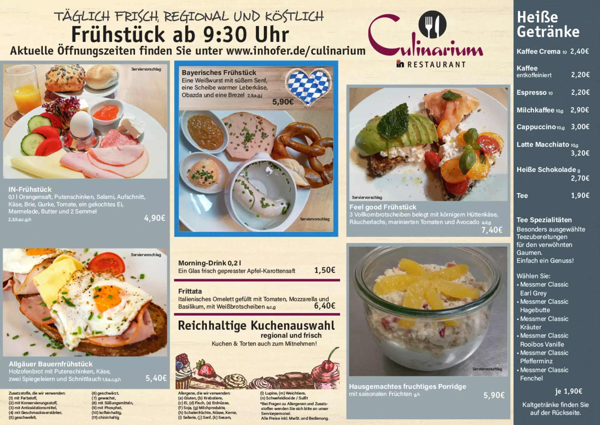 Culinarium Frühstückskarte