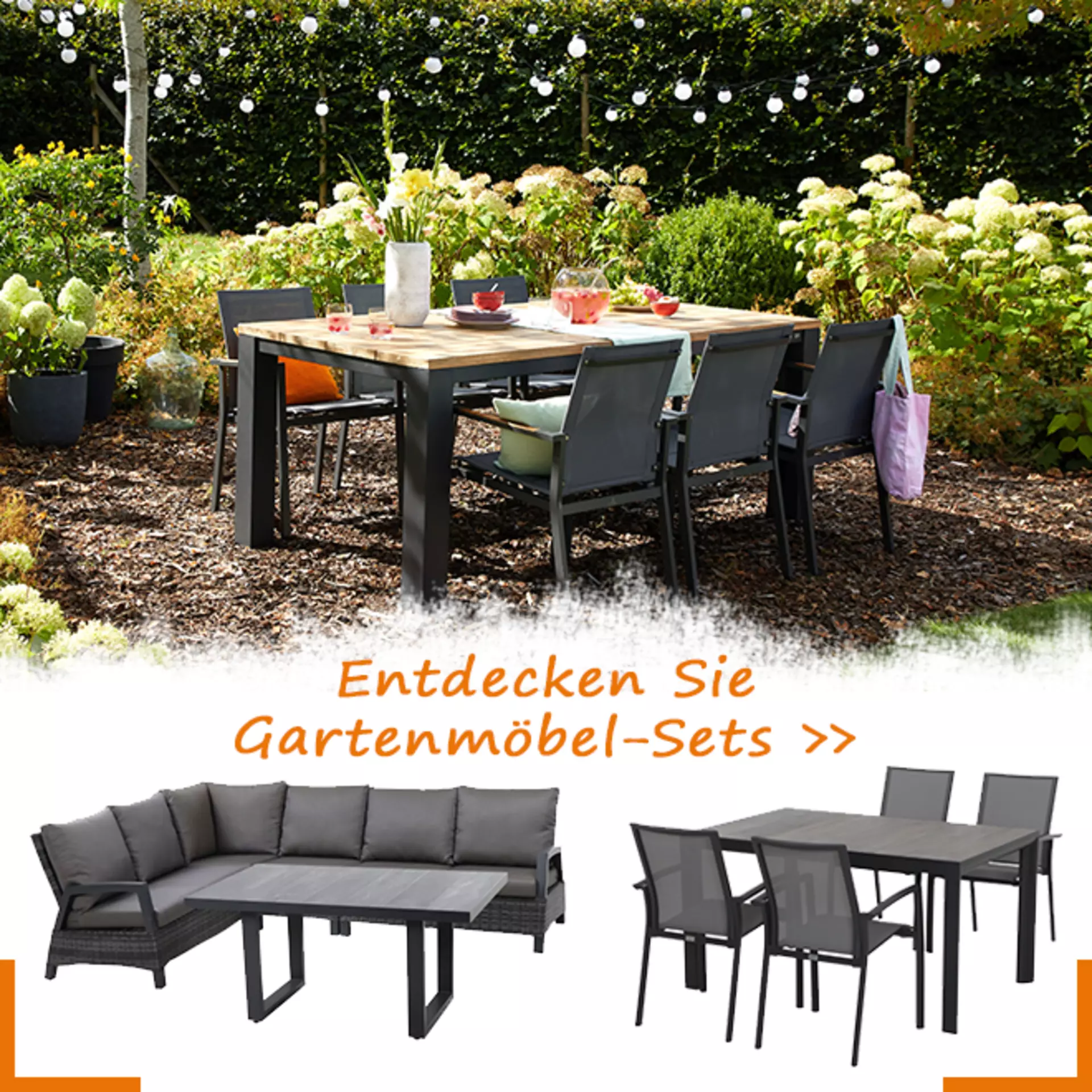 Essen mit Freunden im Esszimmer unter freiem Himmel. Jetzt Gartenmöbel-Sets bei Möbel Inhofer entdecken