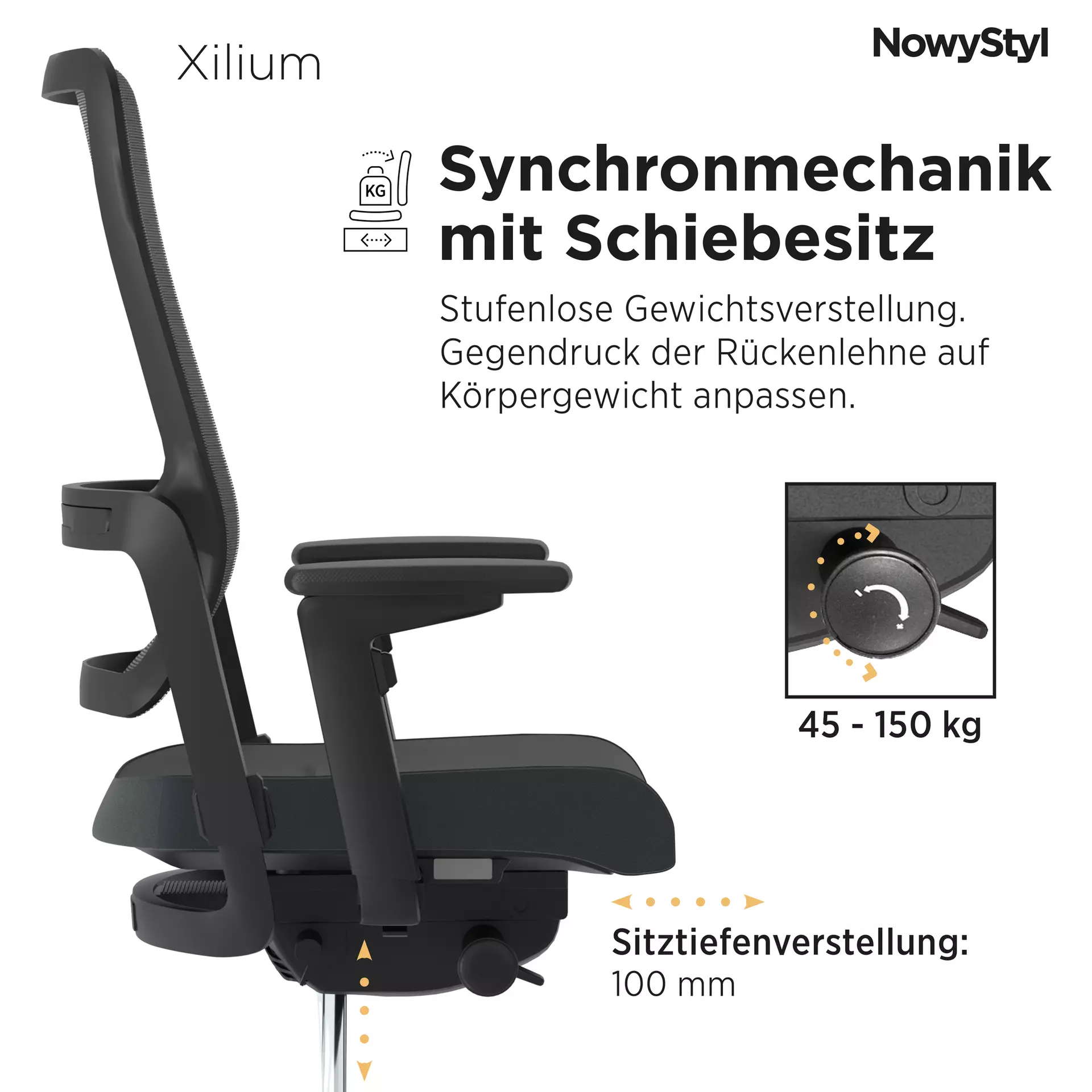 Büro-Drehstuhl XILIUM SWIVEL Nowy Styl Textil 73 x 126 x 73 cm