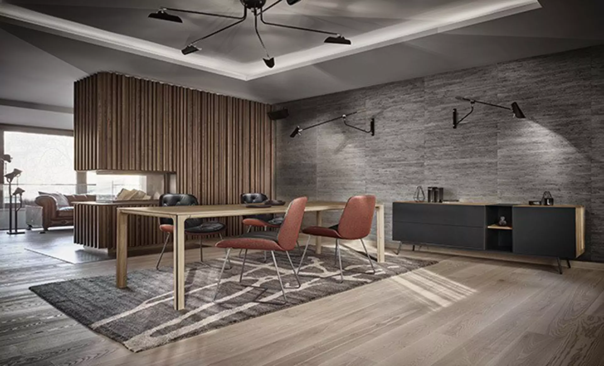 Industrielles Wohnzimmer und Esszimmer von Offener Wohnbereich