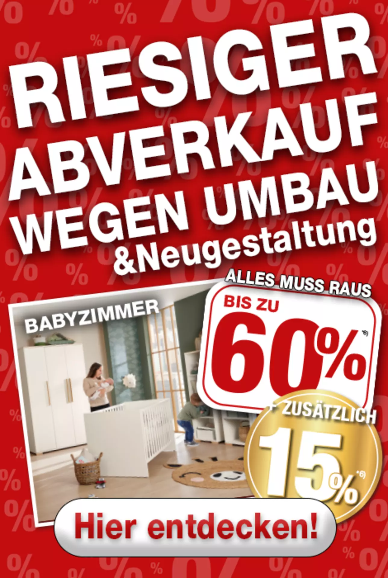 Jetzt 60% auf alle Babyzimmer-Möbelschnäppchen bei Möbel Inhofer in Senden sichern! und zusätzlich 15% oben drauf!