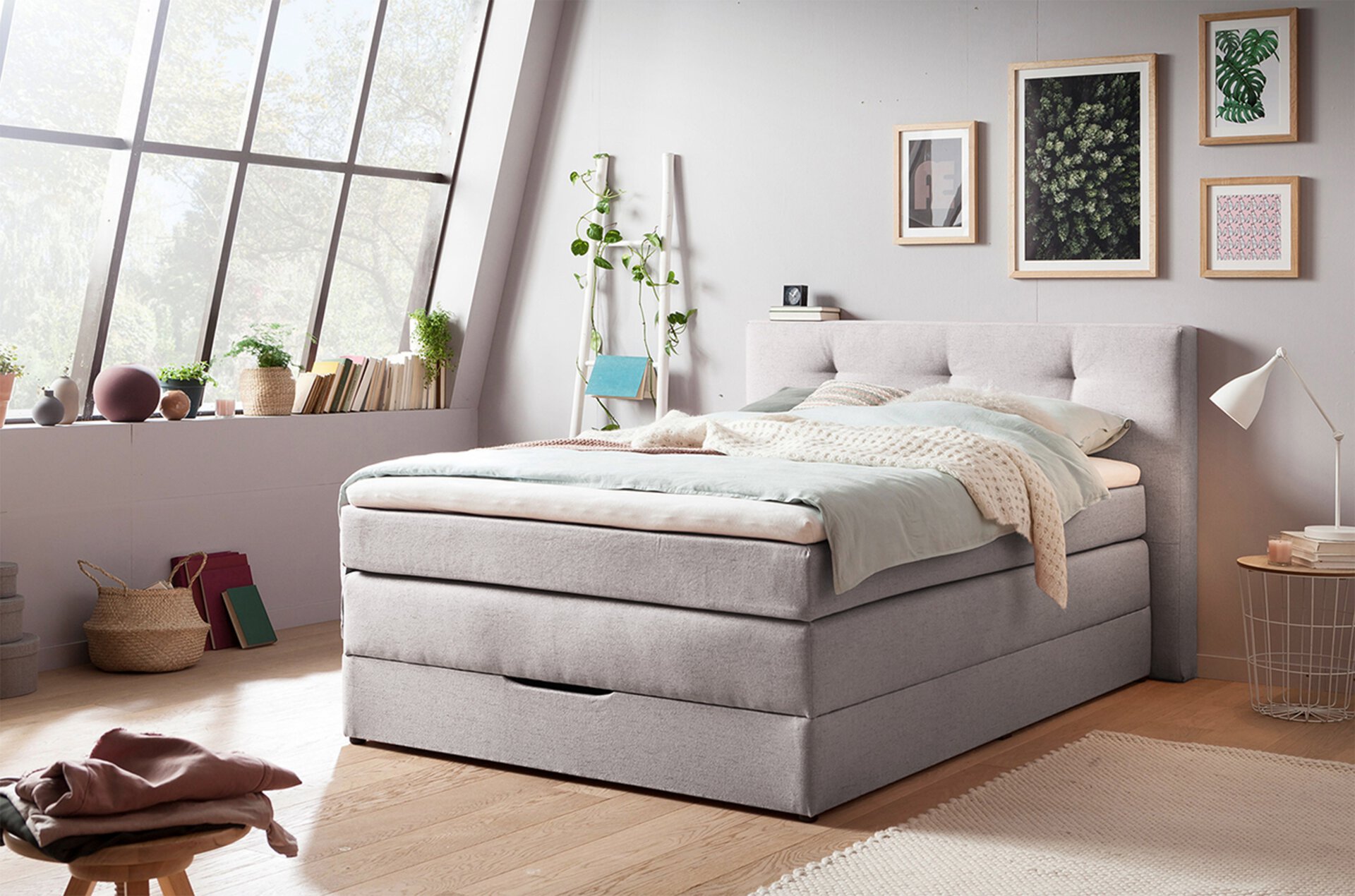 Boxspringbett FRIEDA SELF Textil grau ca. 140x110x214 cm | Möbel Inhofer