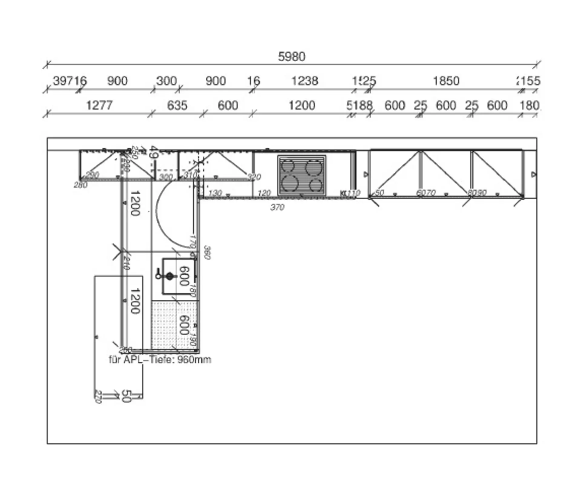 Grundriss zur Küche 6023-GL