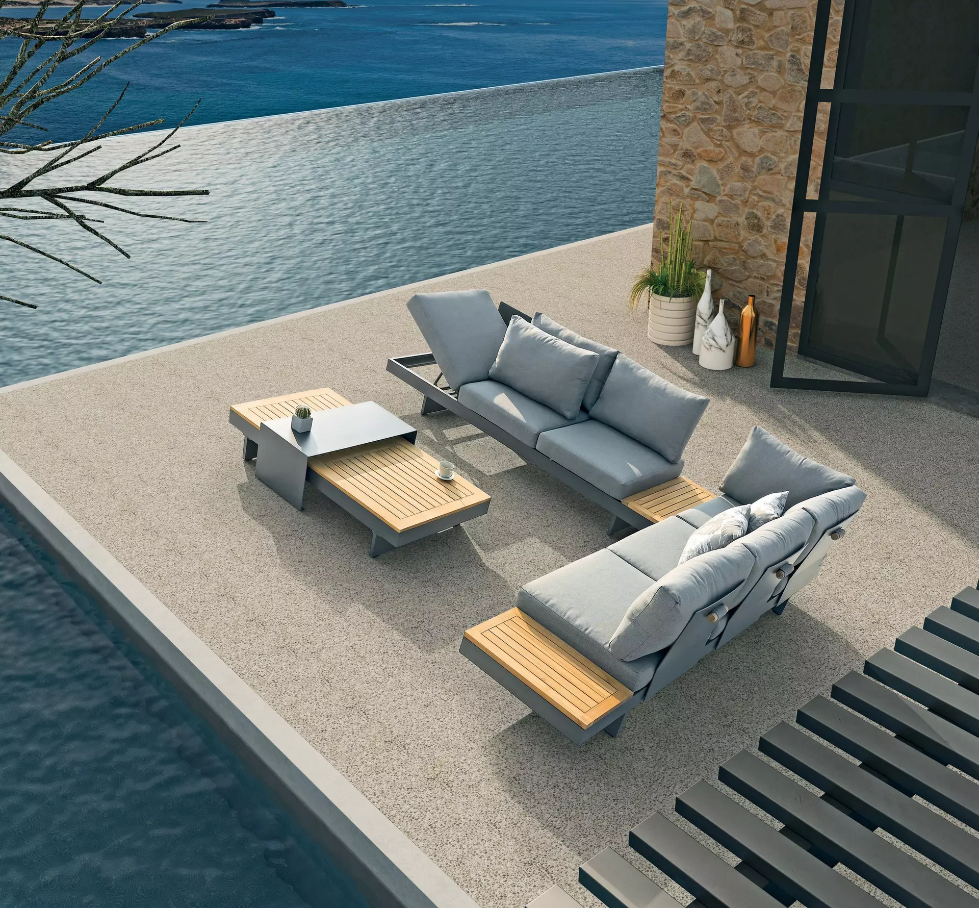 Gartenmöbelset ACCRA Outdoor Textil 245 x 78 x 315 cm