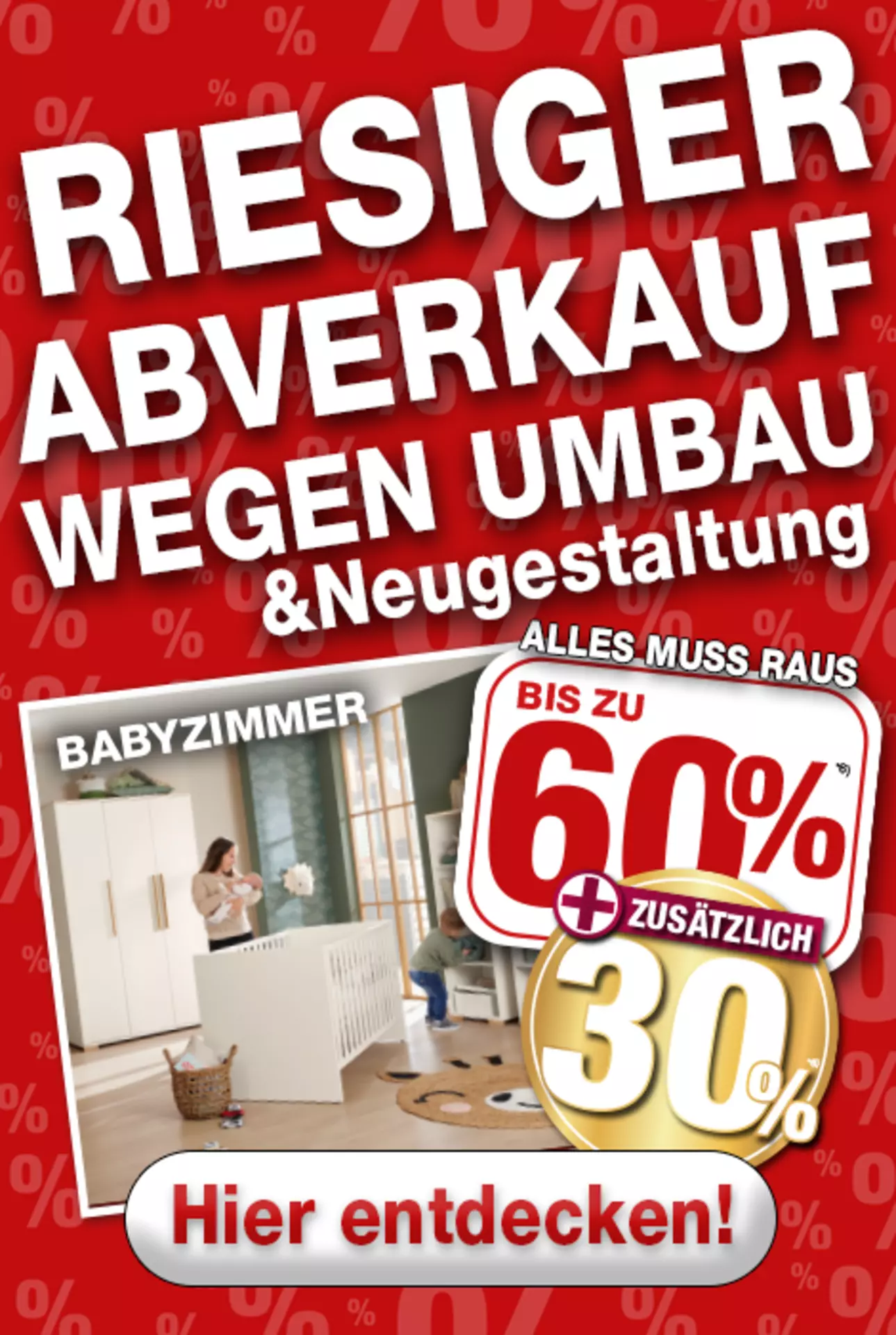 Jetzt 60% auf alle Babyzimmer-Möbelschnäppchen bei Möbel Inhofer in Senden sichern! und zusätzlich 30% oben drauf!