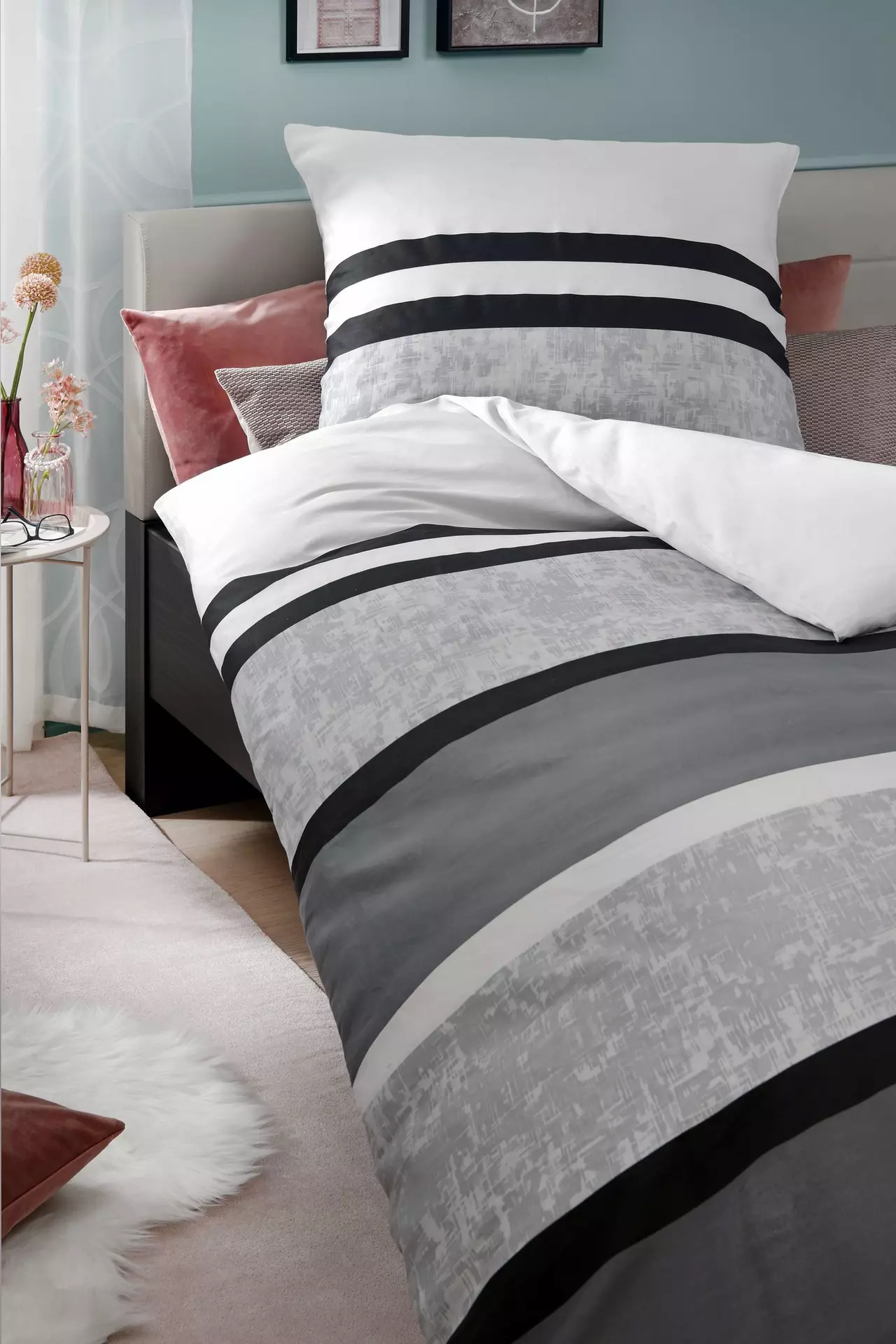 Satin-Bettwäsche Nela Querstreifen Casa Nova Textil 135 x 200 cm