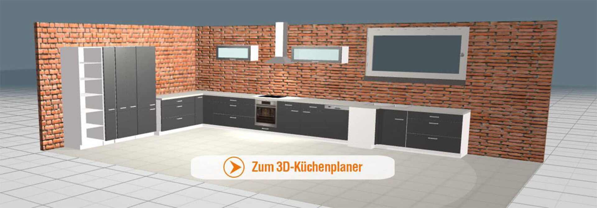 Bannerbild zu 3D-Küchenplaner zeigt eine darin geplante Küche.