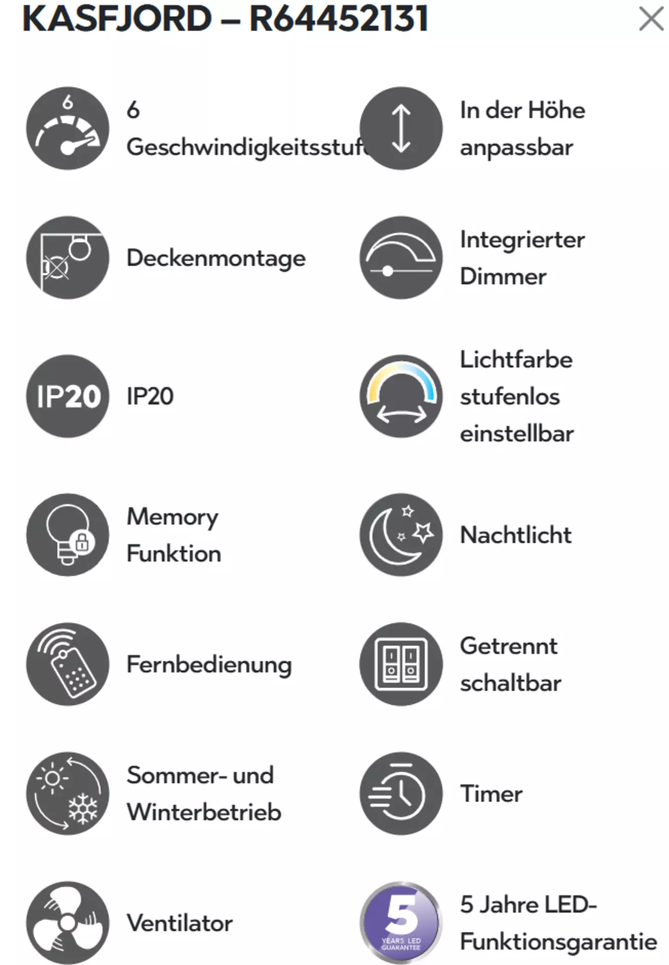 Deckenventilator Kasfjord Reality Leuchten Metall 107 x 35 x 107 cm