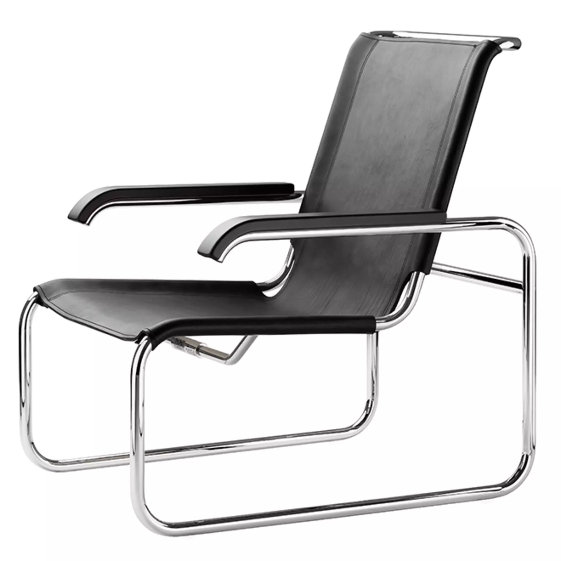 Der ikonische Freischwinger Sessel S 35 L mit schwarzem Glattleder von Thonet