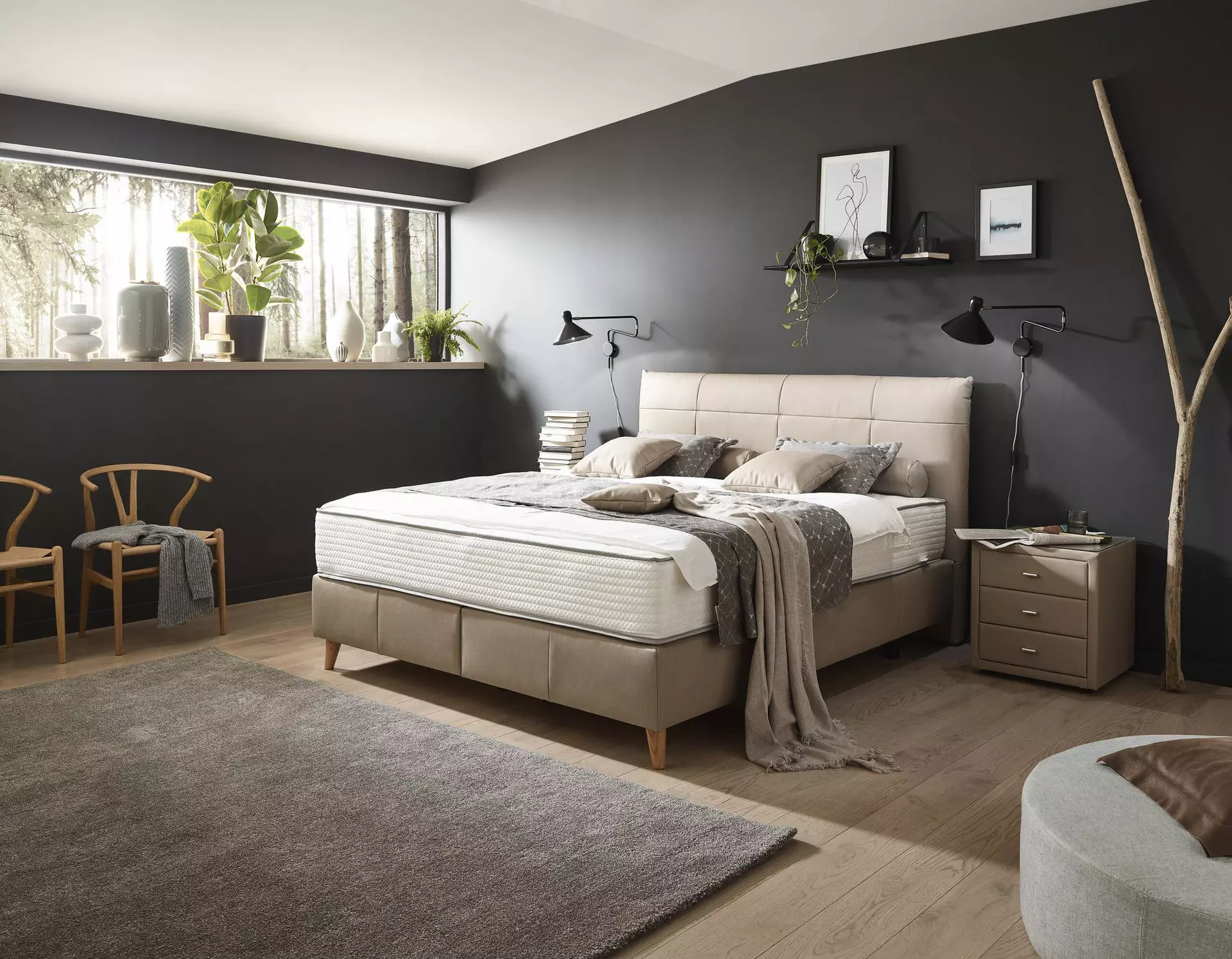Boxspringbett VIA PLUS MELENA Dreamoro Leder 188 x 119 x 213 cm