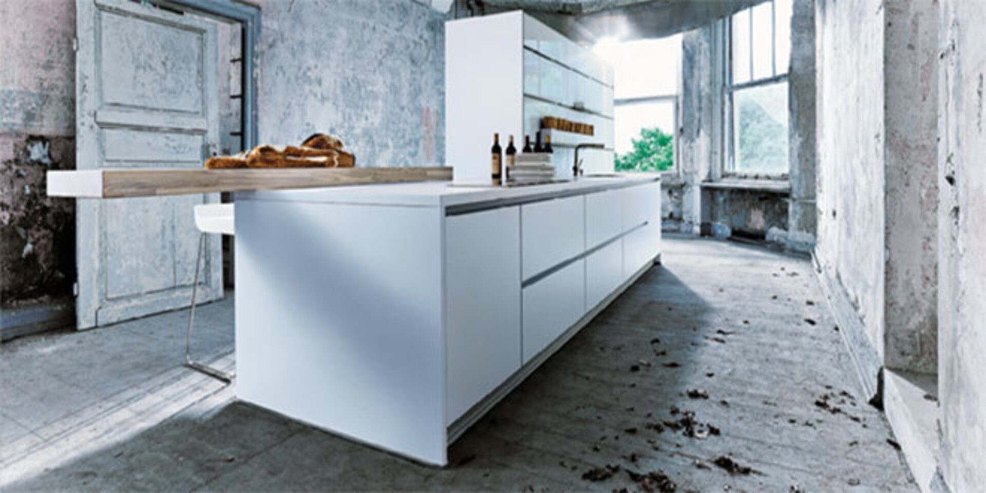 Titelbild der Premium-Küchenmarke next125 zeigt eine weiße Kücheninsel.