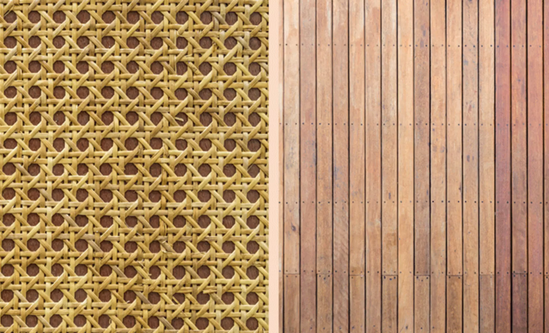 Nahaufnahme der Materialien Polyrattan und Teakholz