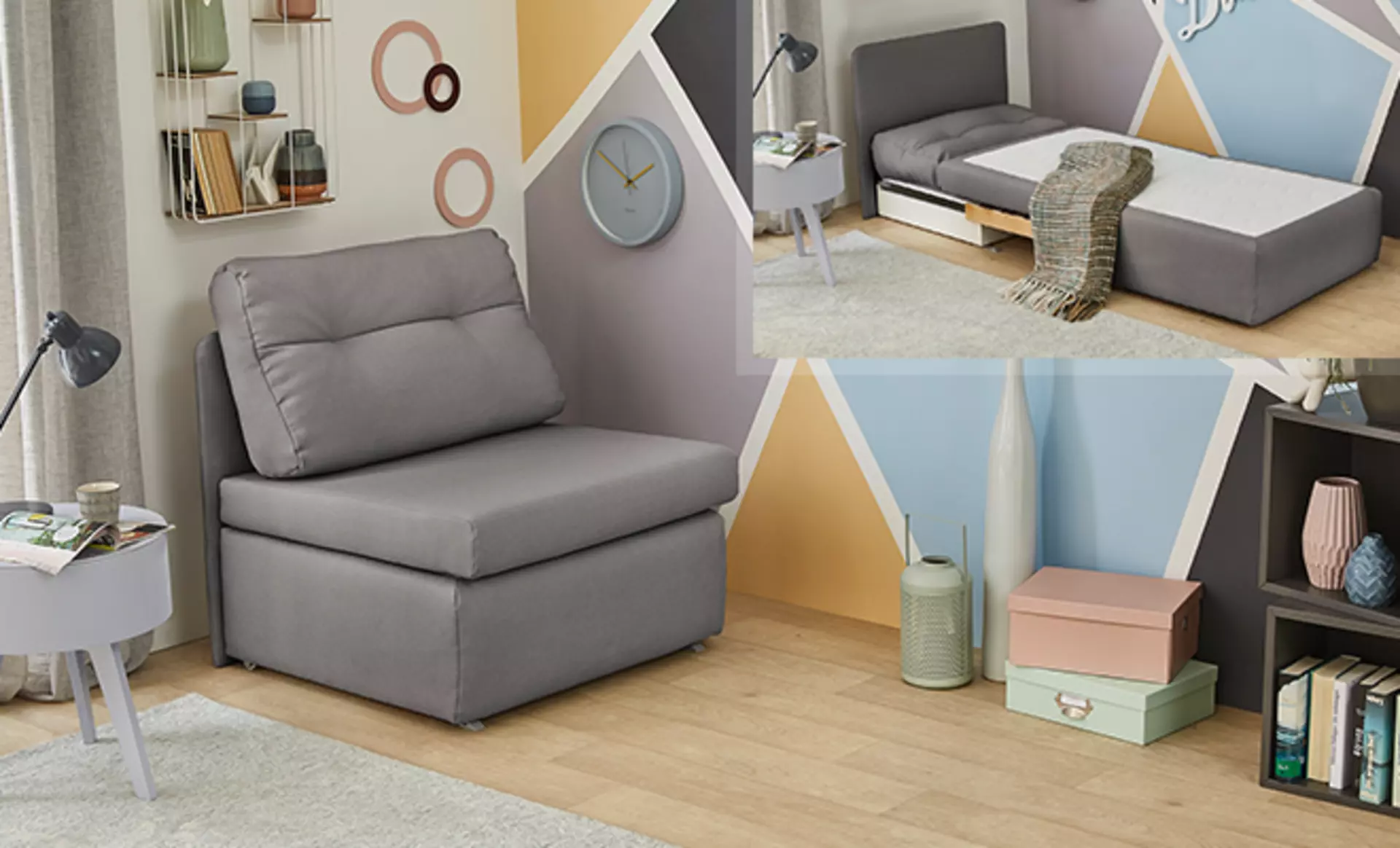 Klappsessel aus Stoff in kleinem Zimmer