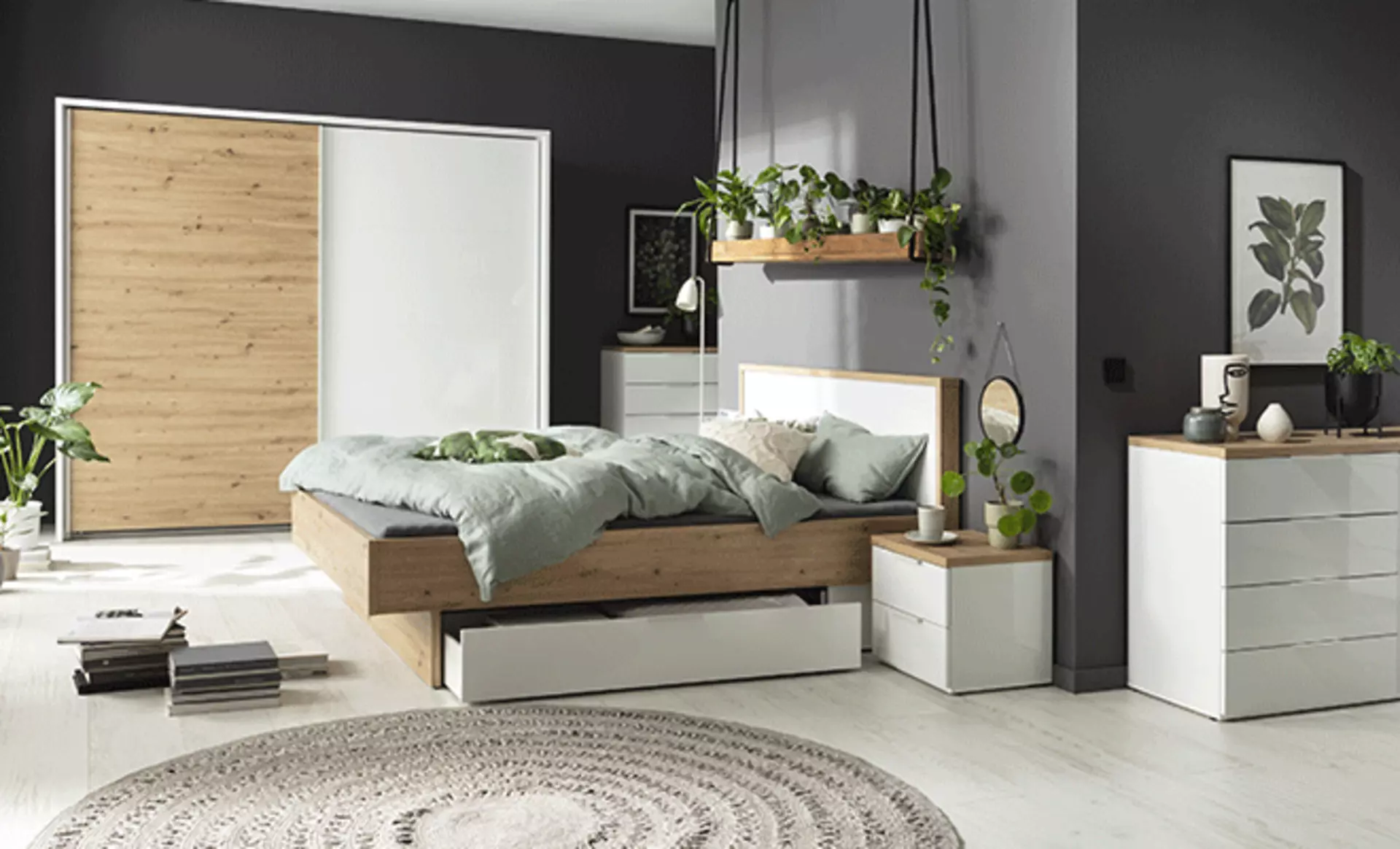 Schlafzimmermöbel in weiß mit Holzakzenten von Composad