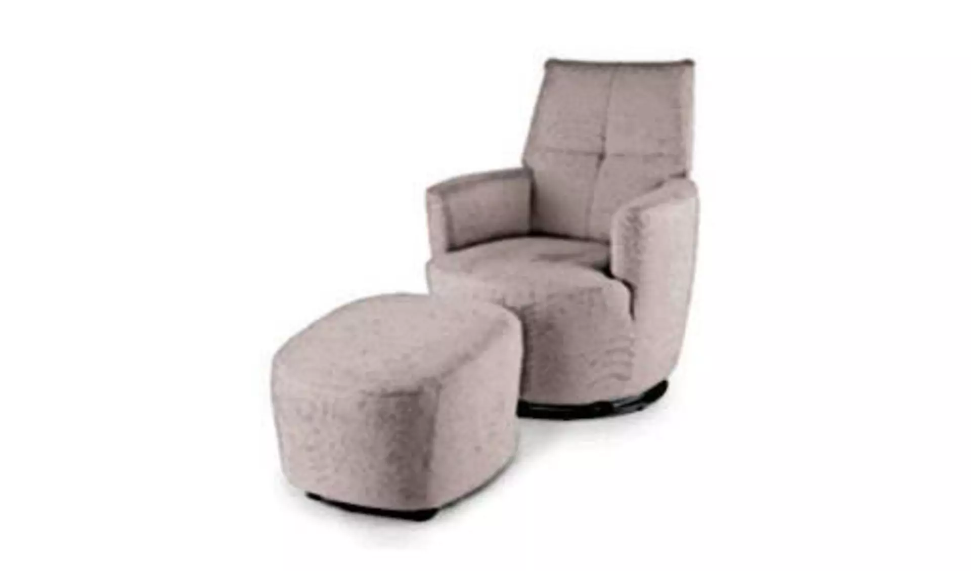 Ein mit Samt überzogener schmaler Sessel und davor ein Hocker im gleichen Stiel stehen für alle Sessel und Hocker innerhalb der Kategorie.