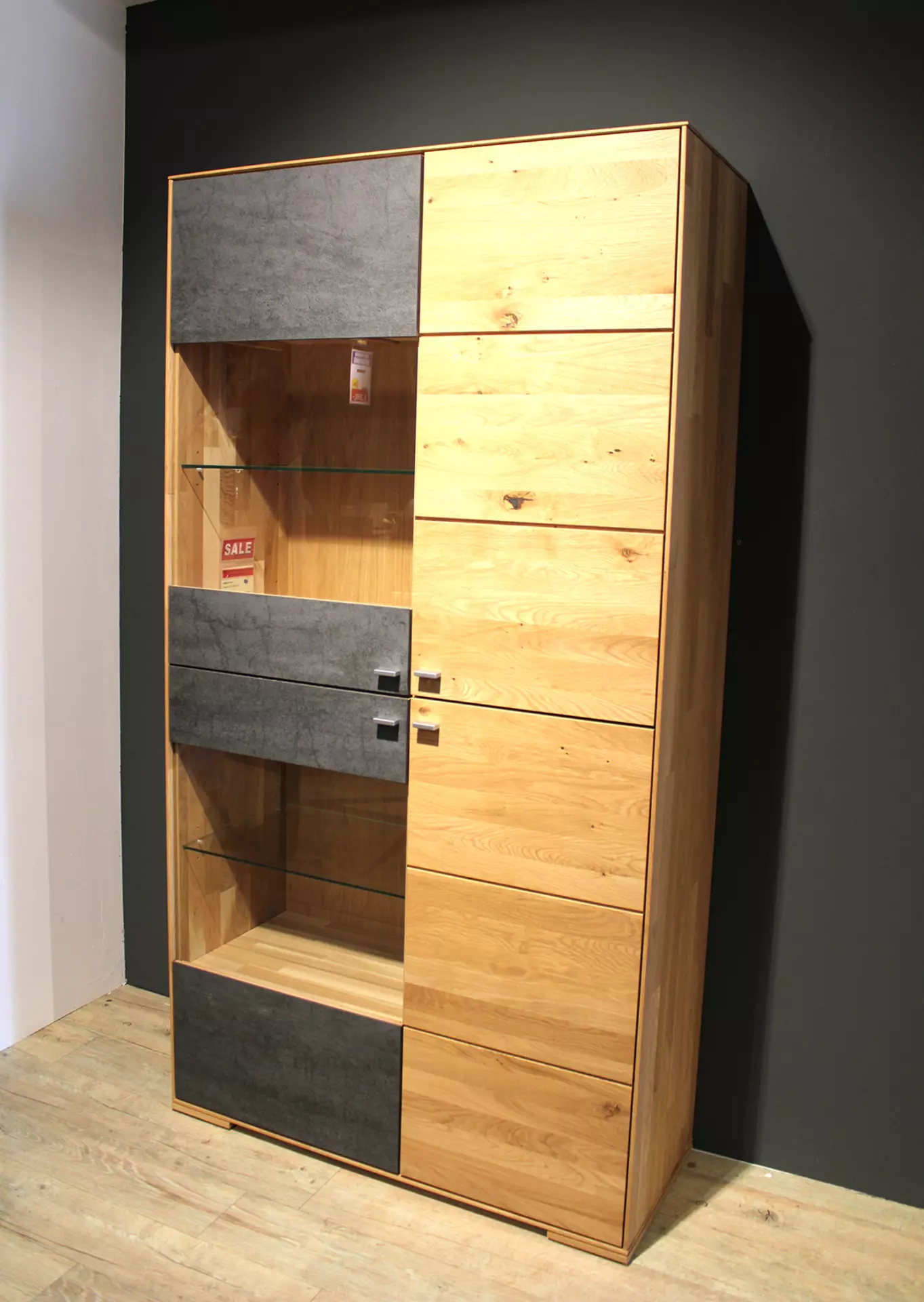 Vitrine Wildeiche natur geölt/Keramik geschlossen
