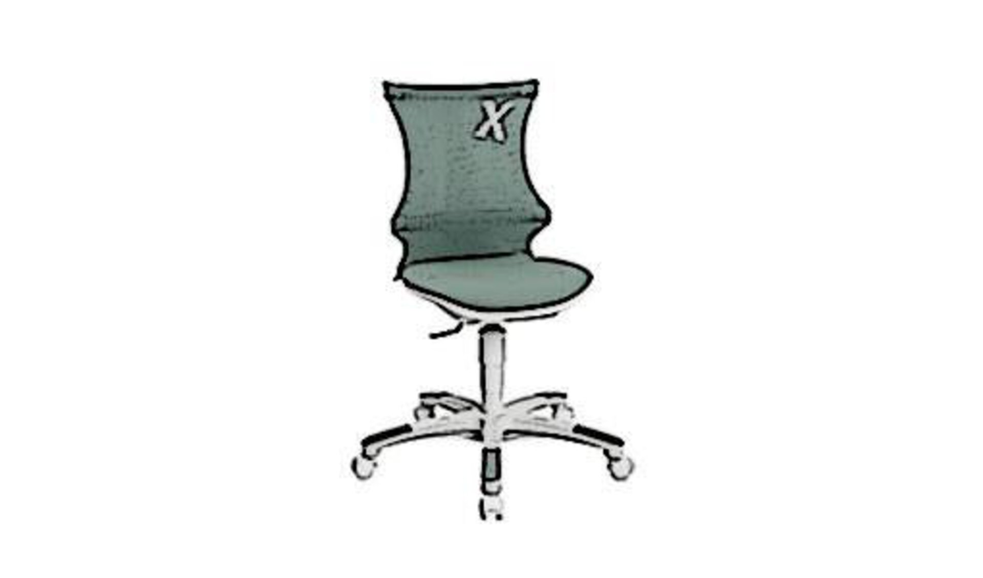Icon für Kinderdrehstuhl zeigt einen kindgerechten Schreibtischstuhl in graugrüner Farbe.