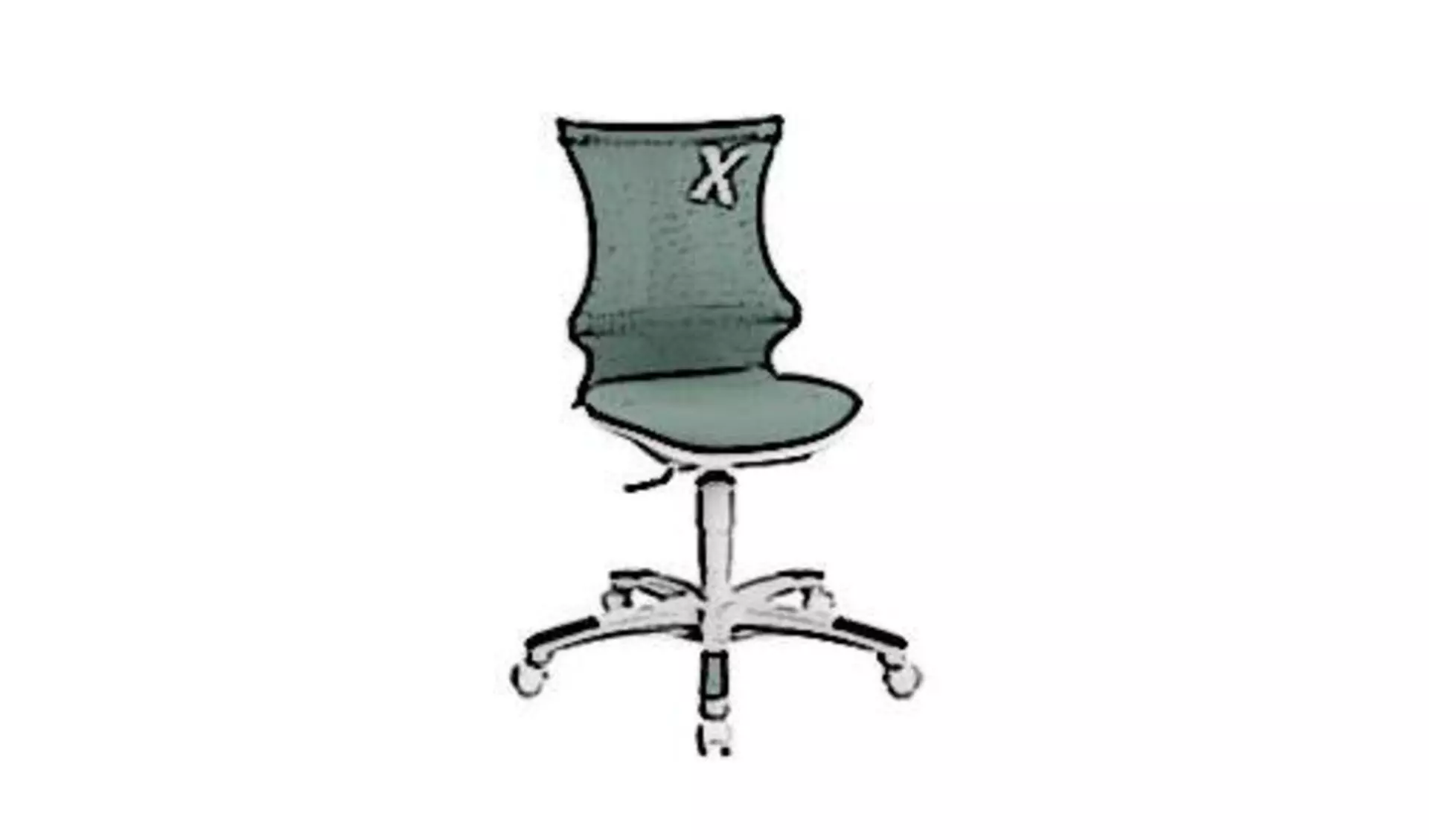 Icon für Kinderdrehstuhl zeigt einen kindgerechten Schreibtischstuhl in graugrüner Farbe.