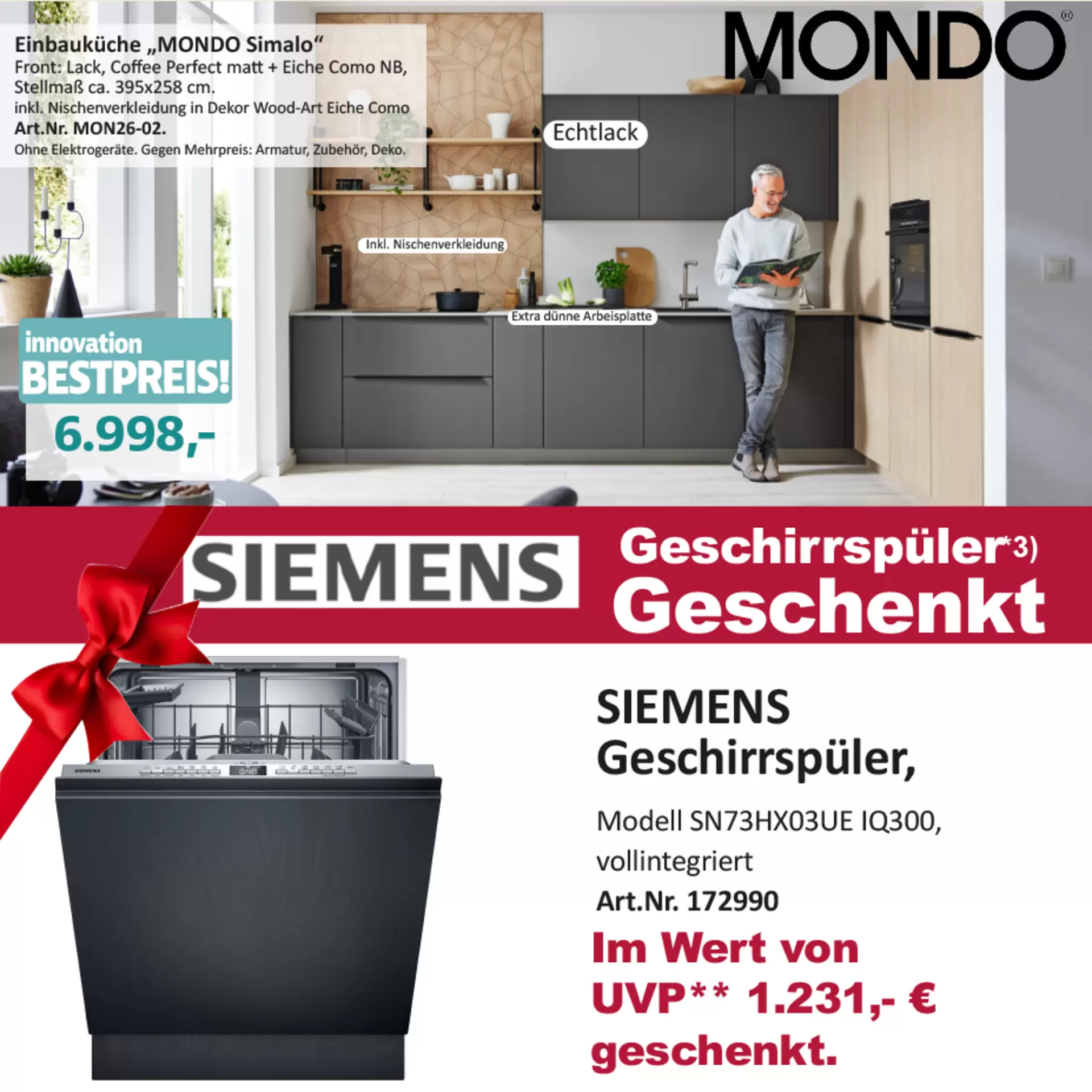 Geschenkaktion bei Innovation Küche & Bad in Günzburg: nur für kurze Zeit Geschirrspüler von Siemens gratis sichern