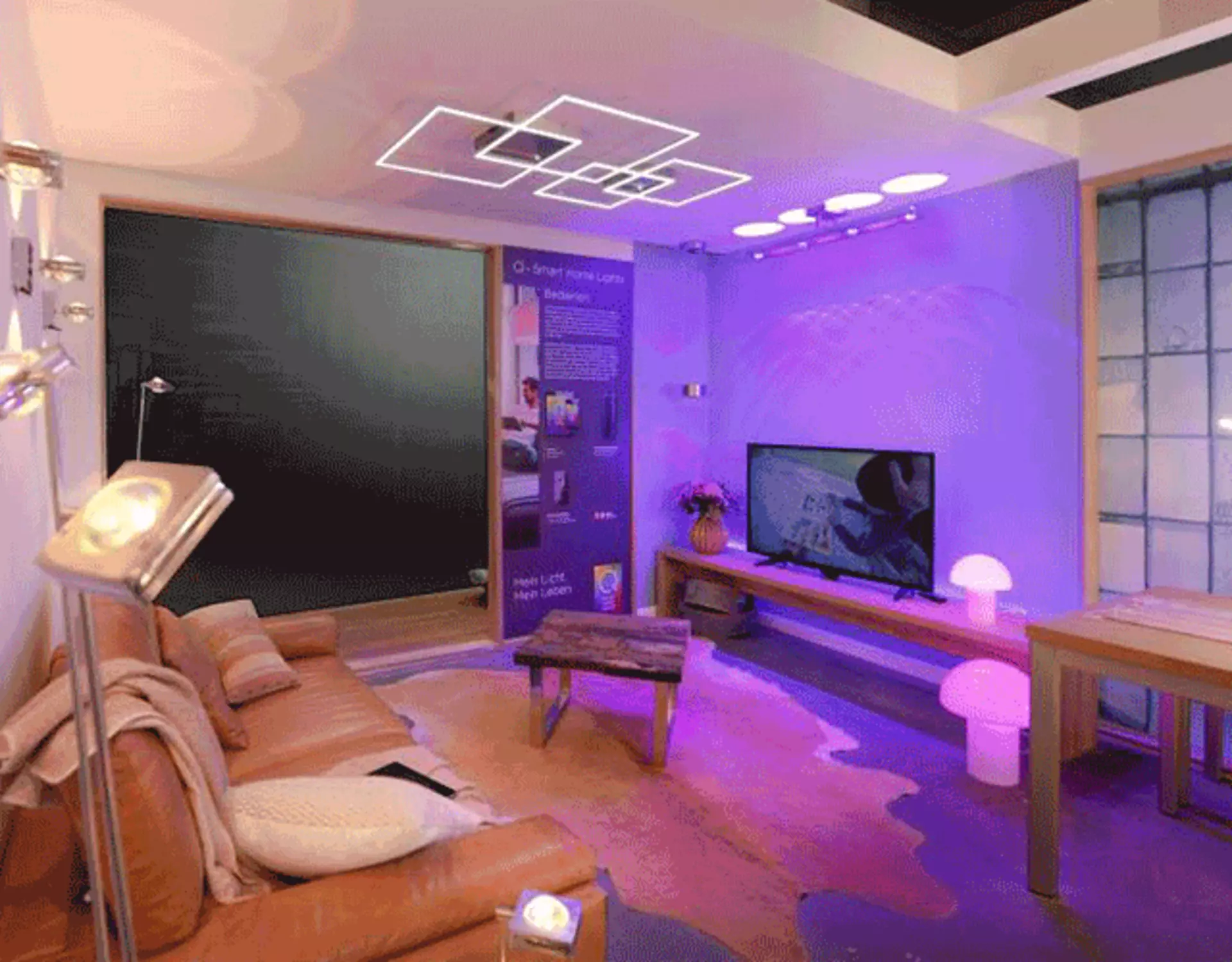 wohnzimmer mit smart home beleuchtung